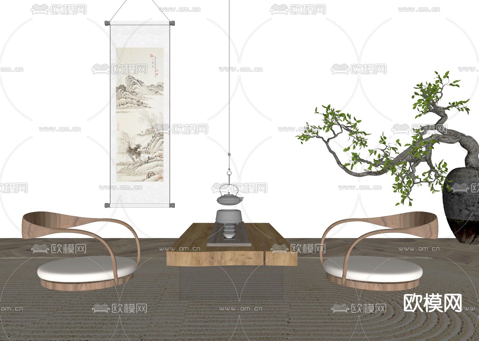 现代榻榻米茶桌椅su模型