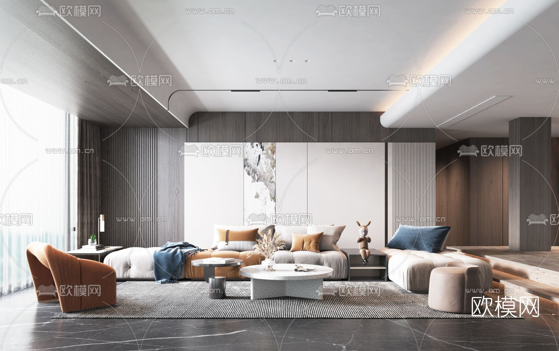 现代布艺转角沙发组合3d模型下载