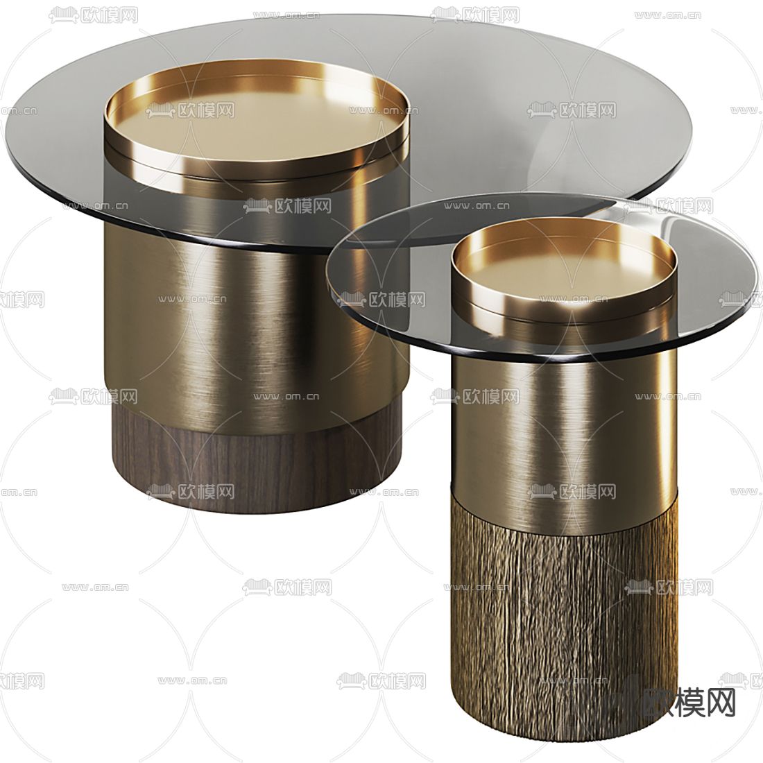 现代金属玻璃子母茶几3d模型下载（渲染图1）