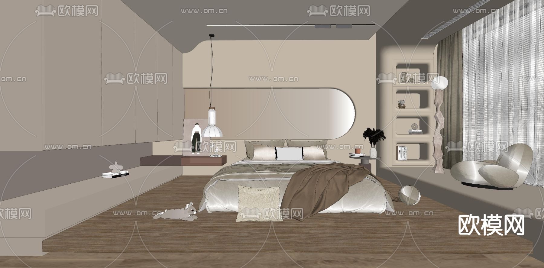 侘寂卧室su模型下载（渲染图2）