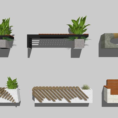  现代户外长凳长椅su模型 