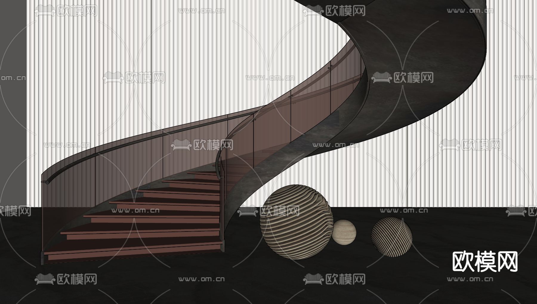 现代旋转楼梯su模型下载（渲染图2）