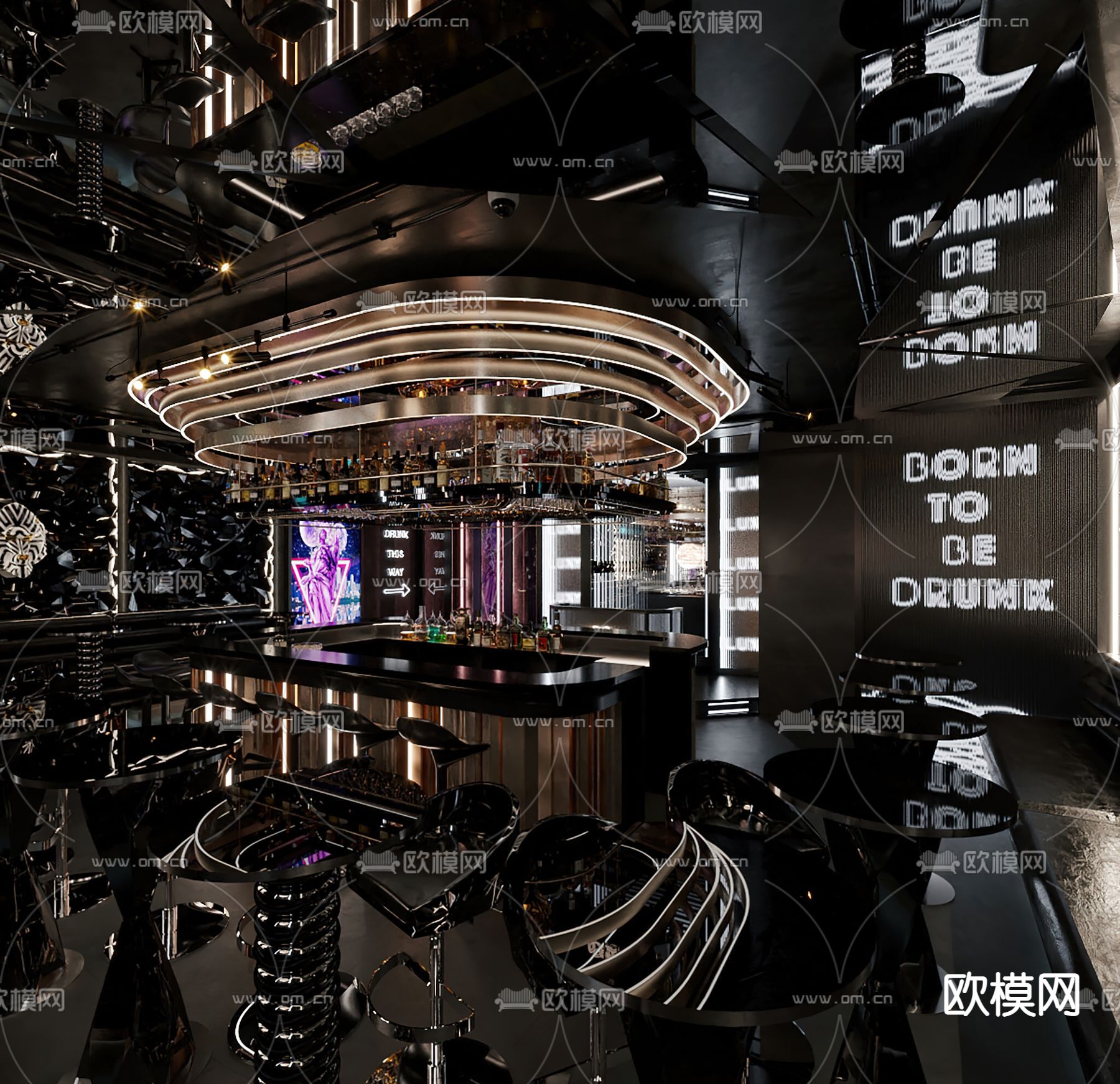 暗黑风酒吧大厅3d模型
