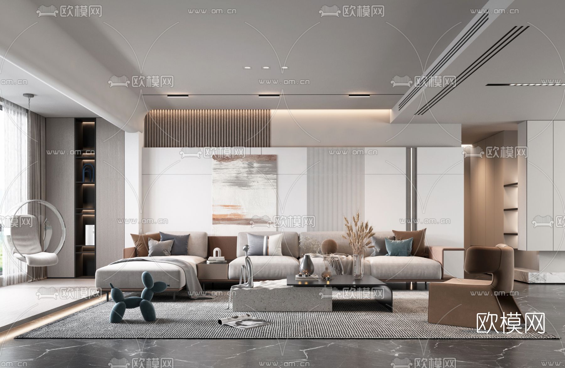 现代布艺转角沙发组合3d模型下载