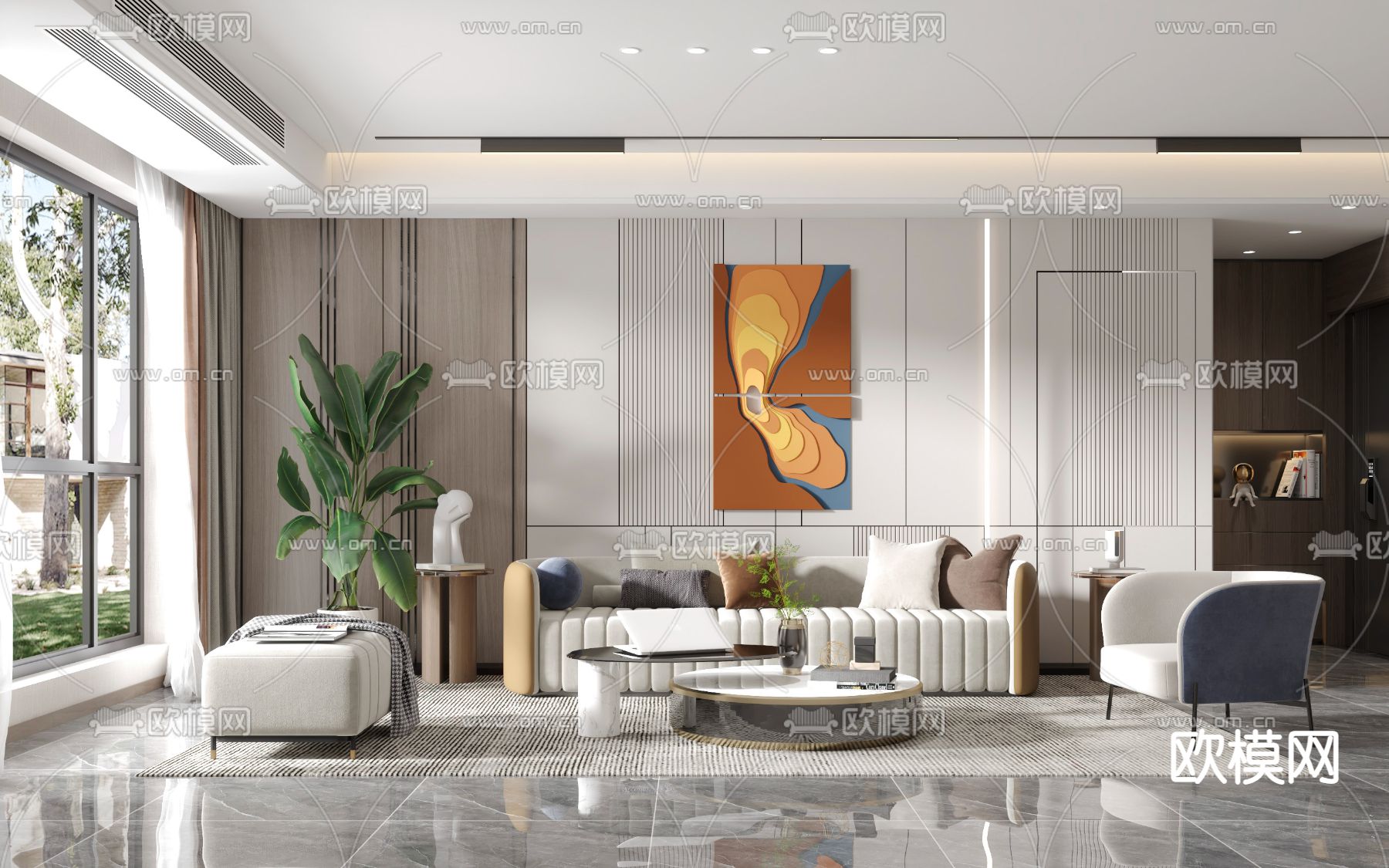 现代布艺沙发组合3d模型下载