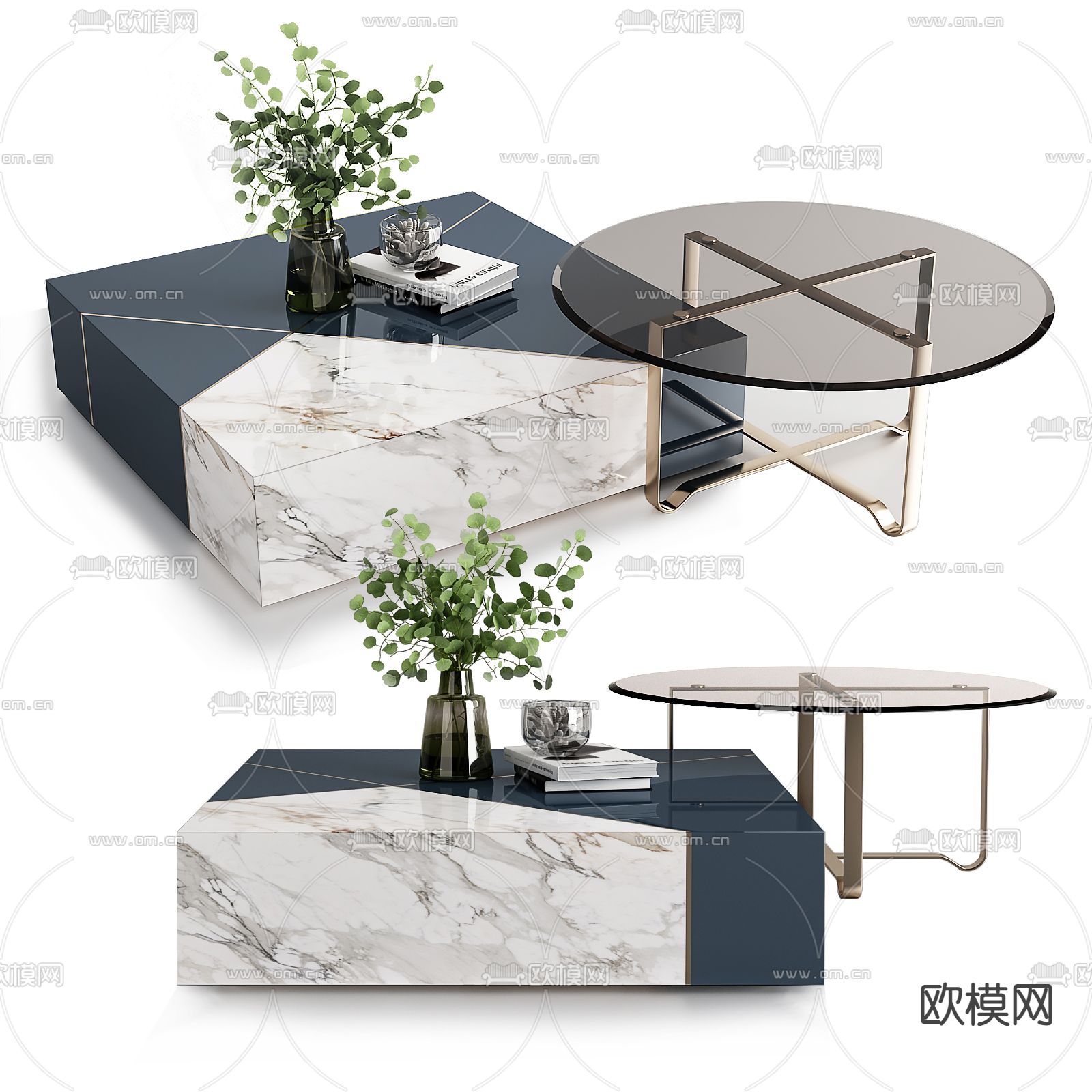 现代轻奢玻璃茶几3d模型下载