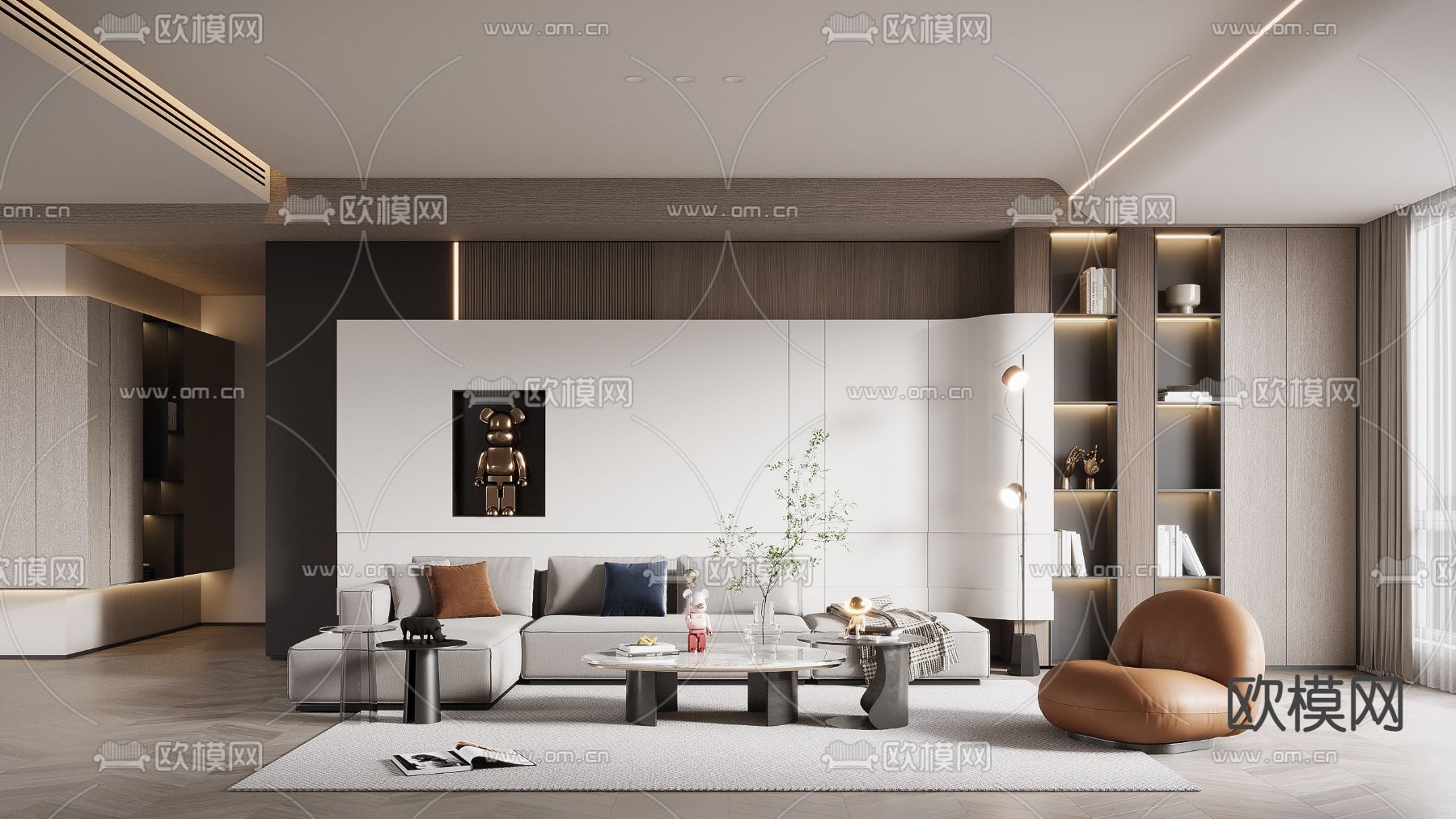 现代布艺转角沙发组合3d模型下载