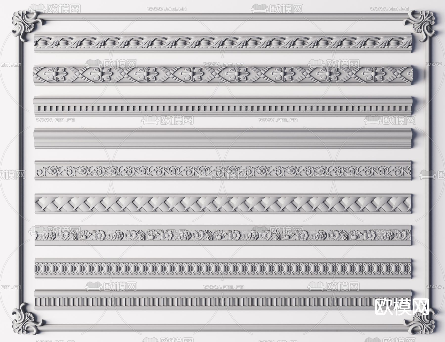 欧式石膏雕花线条3d模型下载