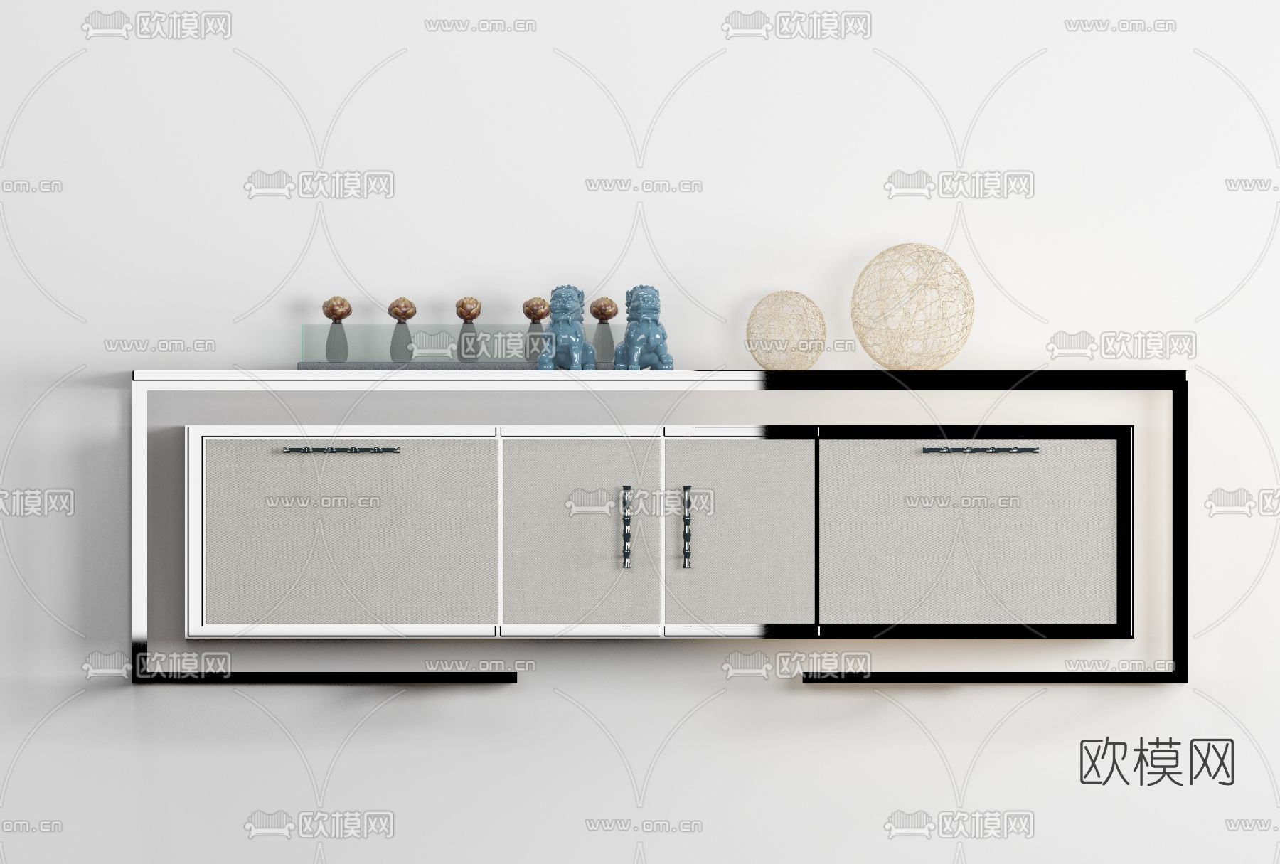 新中式电视柜免费3d模型下载