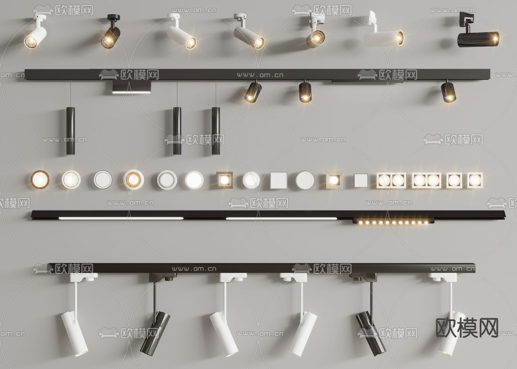 现代筒灯射灯轨道灯3d模型下载