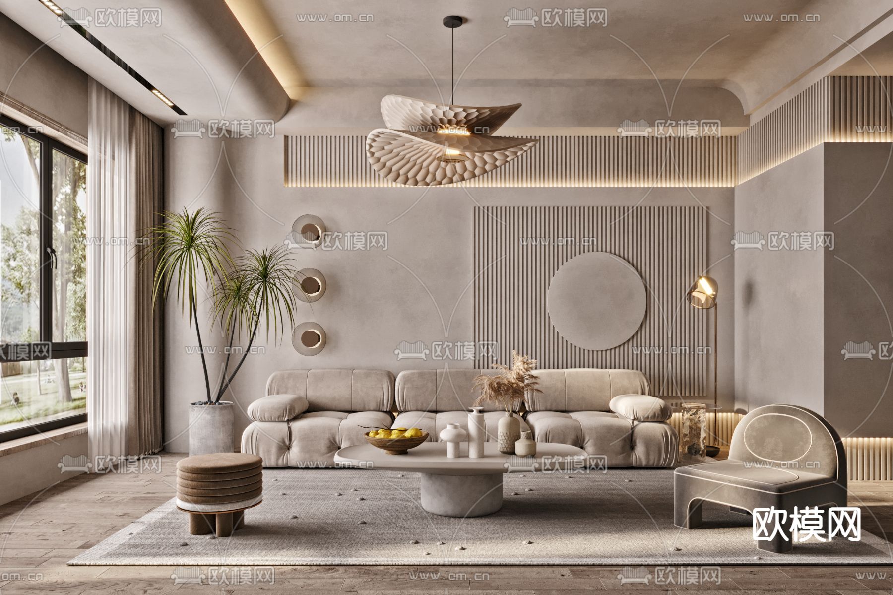 侘寂风布艺沙发组合3d模型下载