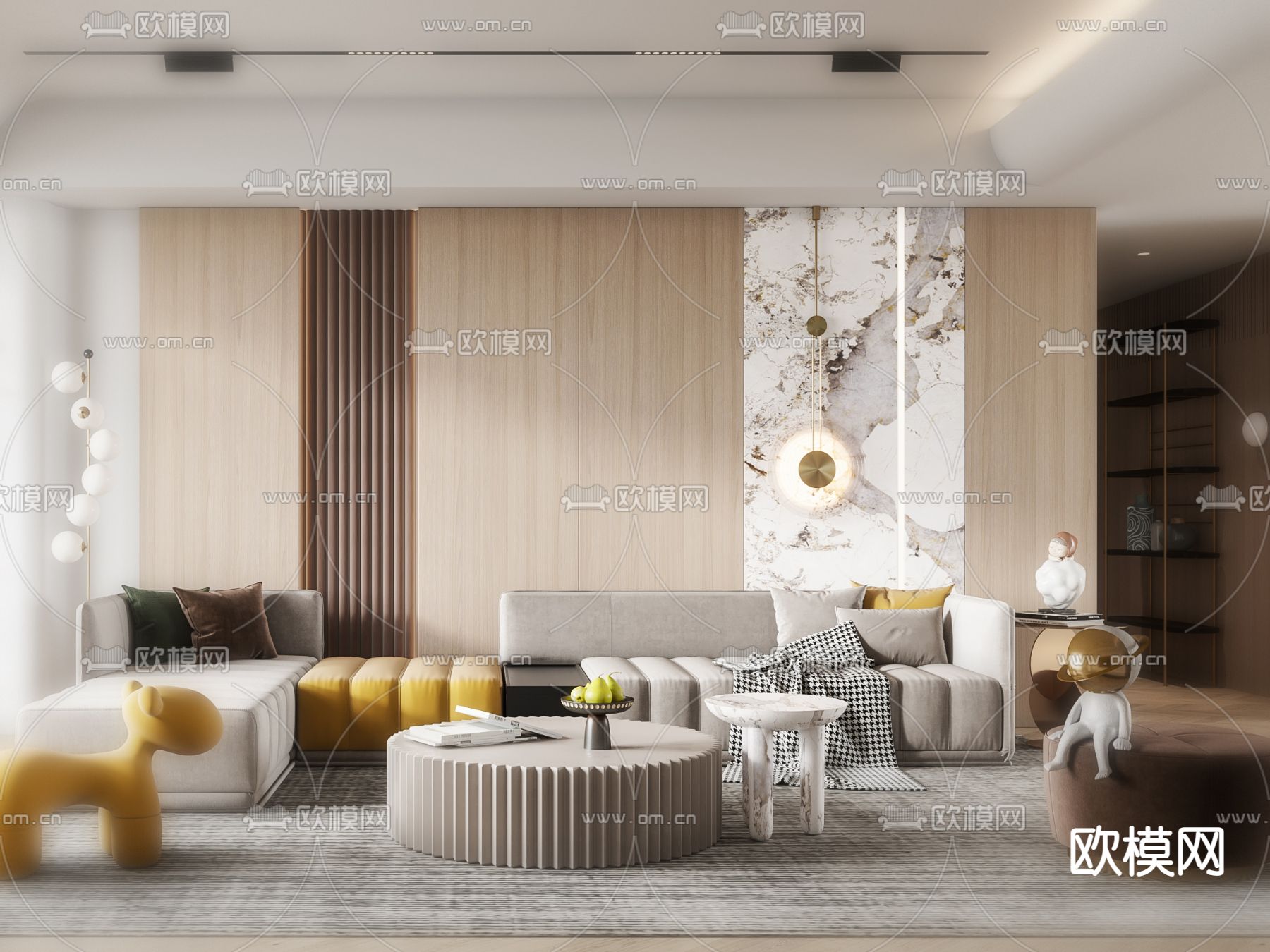 现代轻奢客厅3d模型下载（渲染图4）