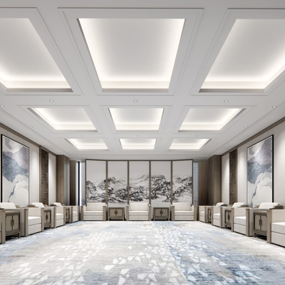  新中式贵宾接待室su模型 