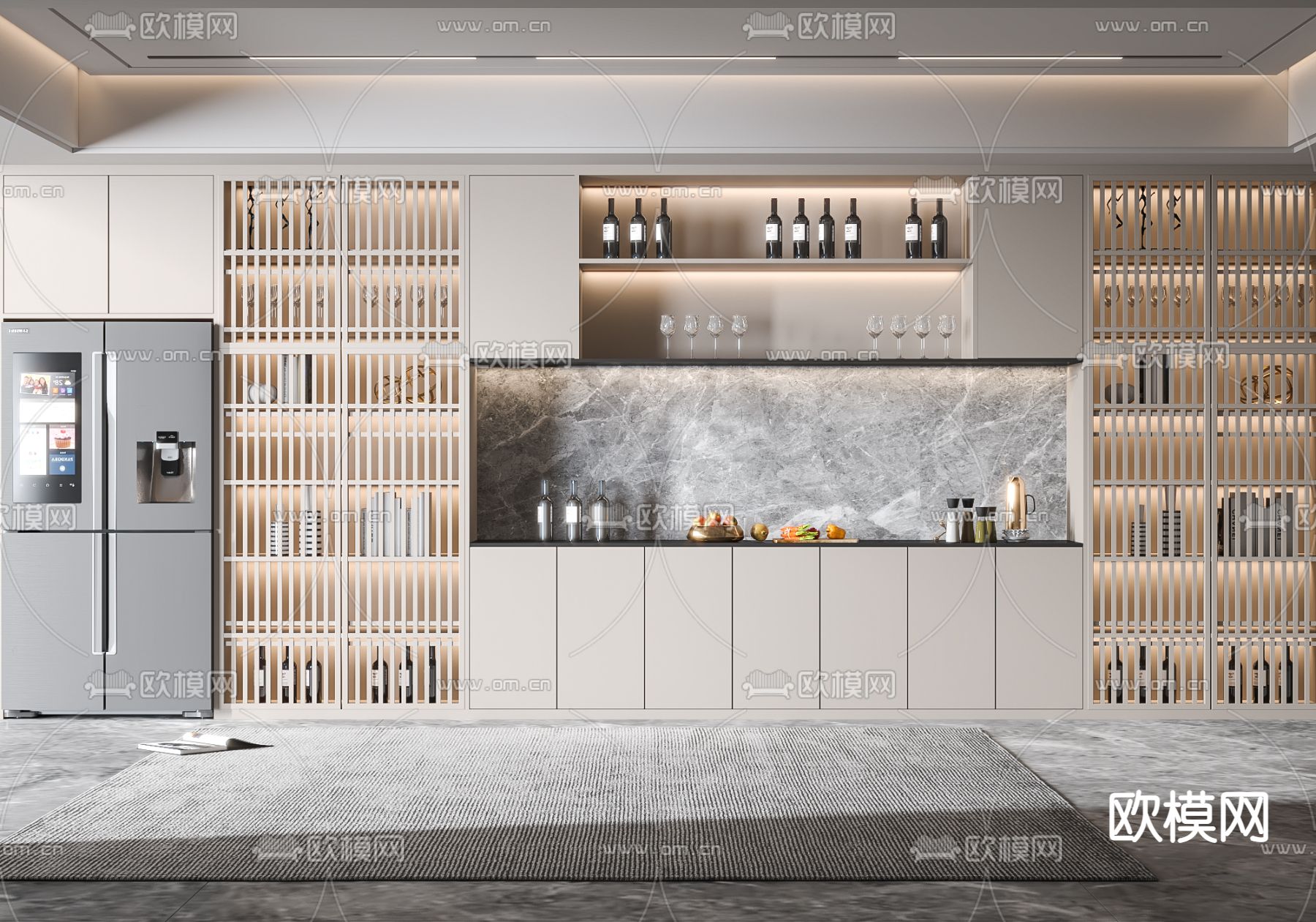 新中式实木厨房橱柜3d模型下载