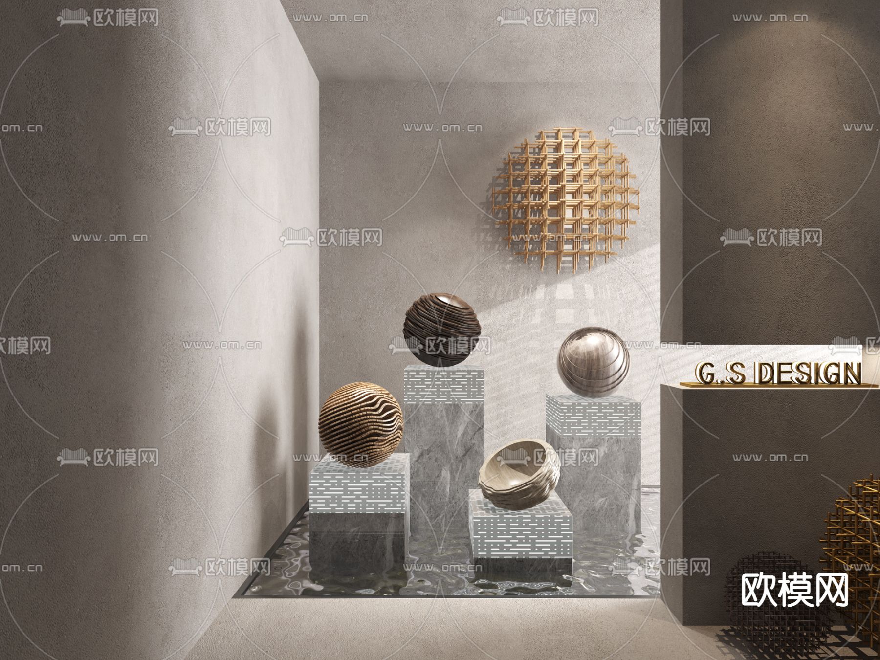 现代圆球雕塑摆件3d模型下载