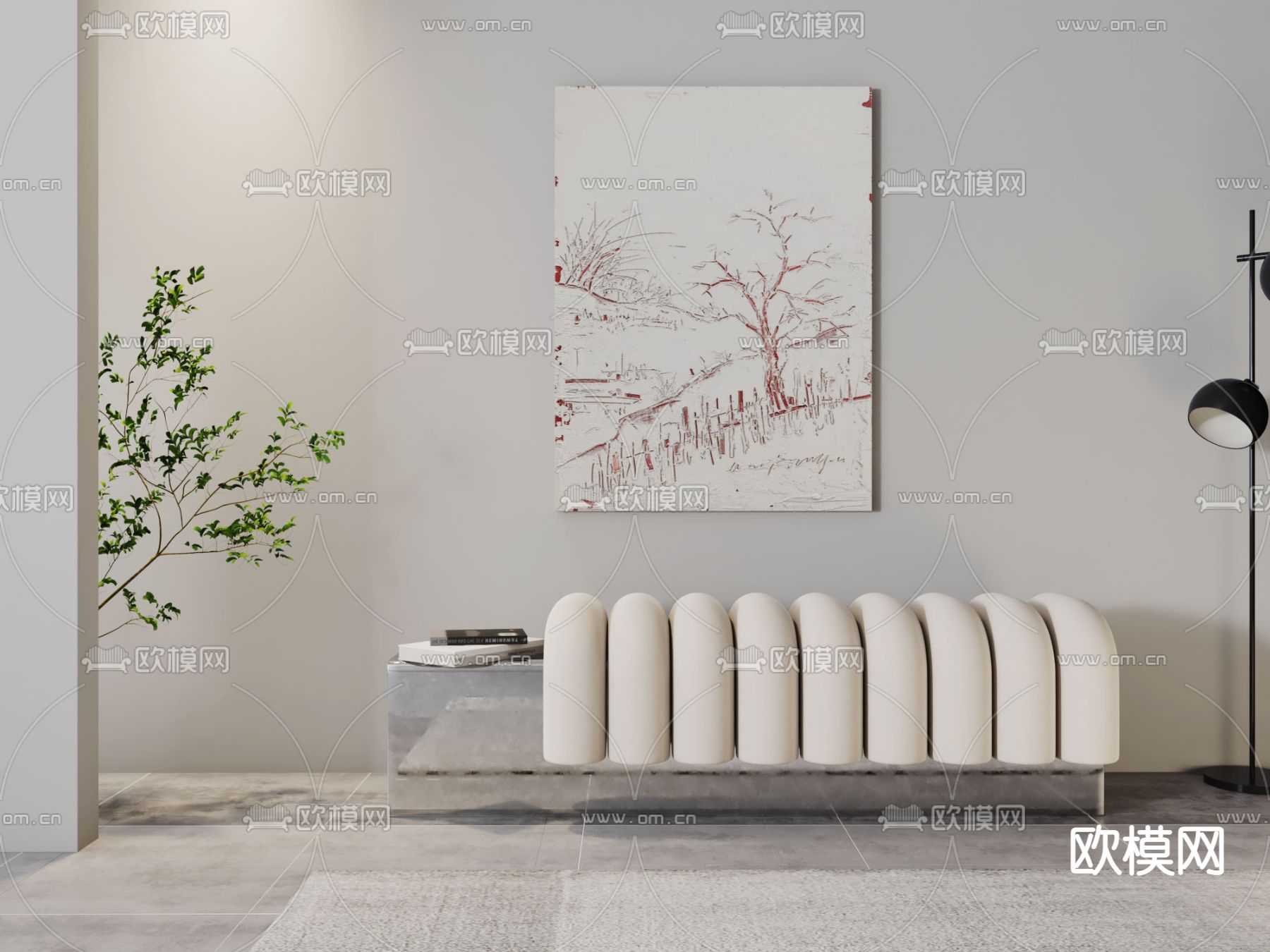 现代布艺床尾凳3d模型下载