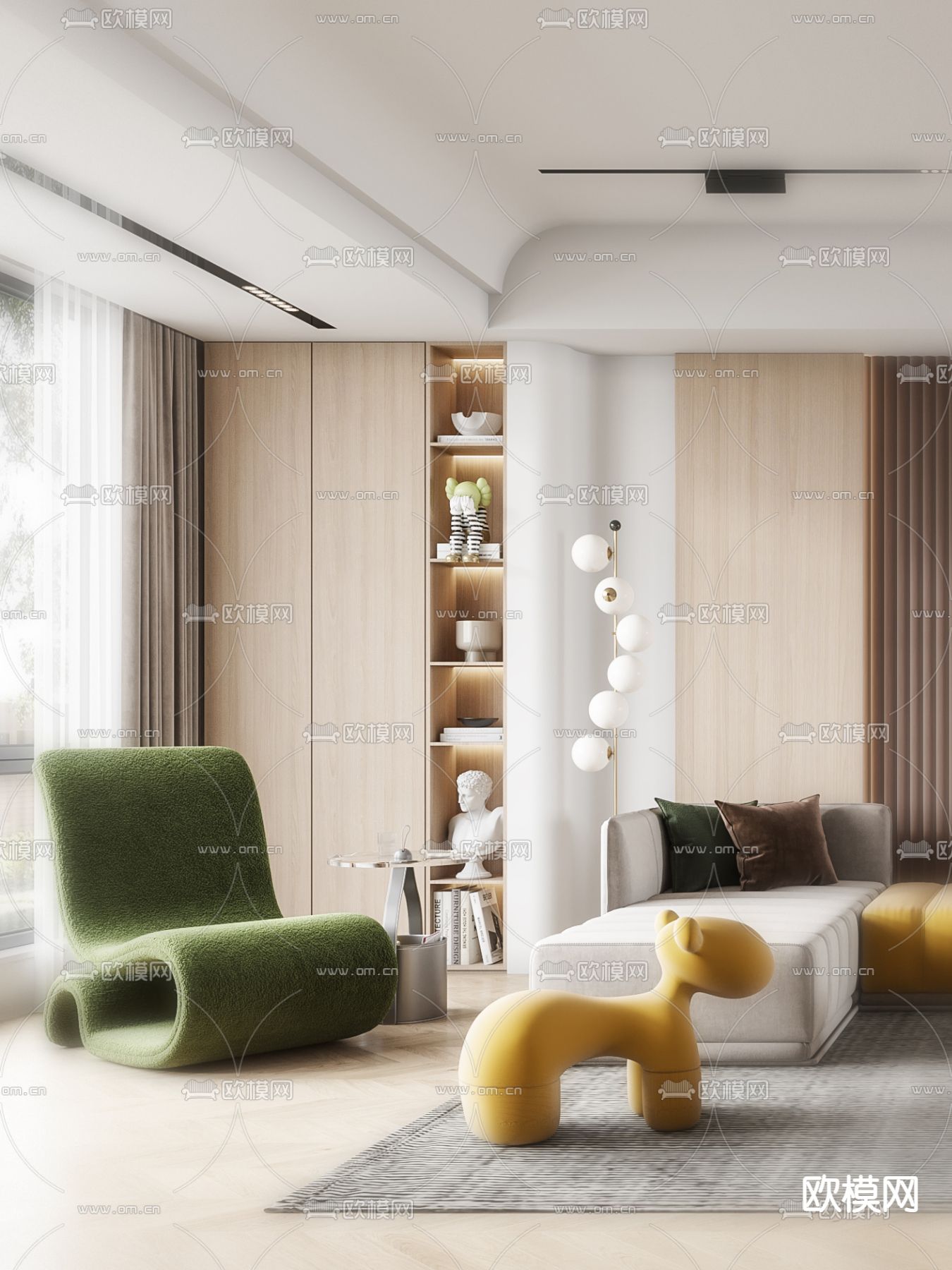 现代轻奢客厅3d模型下载（渲染图3）