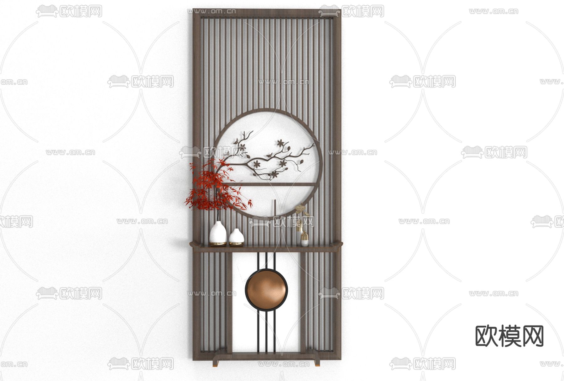 新中式端景条案免费3d模型下载