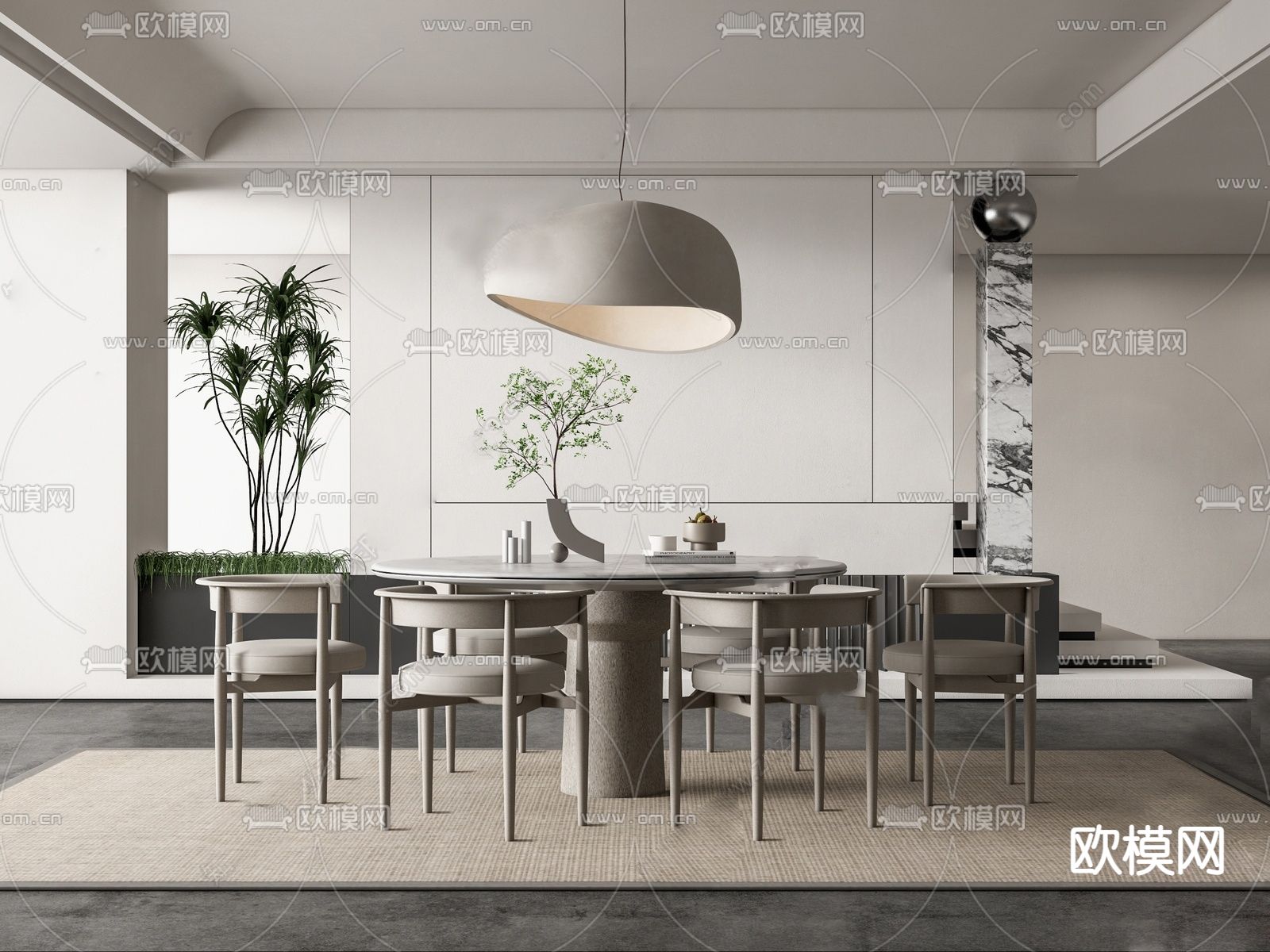 侘寂风餐桌椅su模型下载（渲染图1）