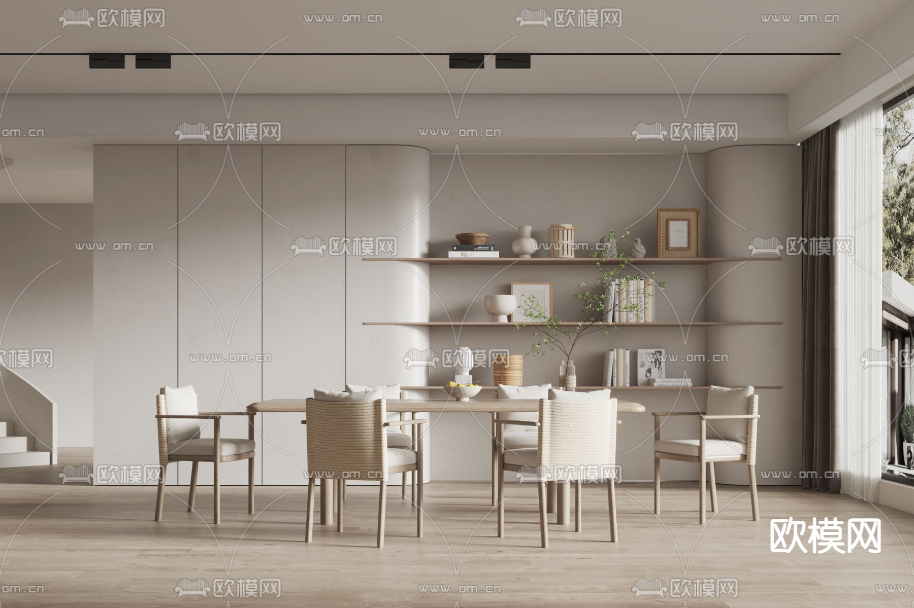 侘寂风餐桌椅su模型