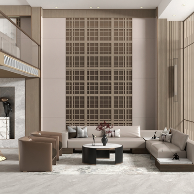  新中式别墅大堂su模型 