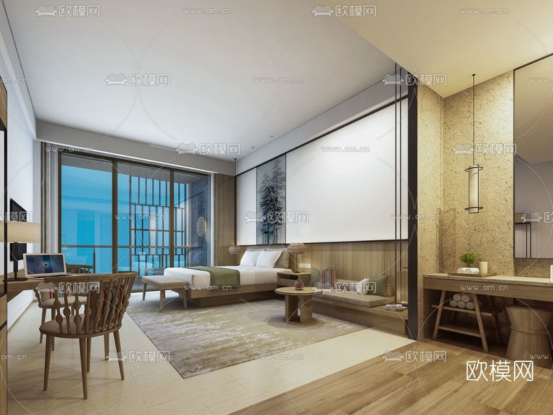 新中式酒店客房免费3d模型下载_ID11863561_3dmax免费模型-欧模网