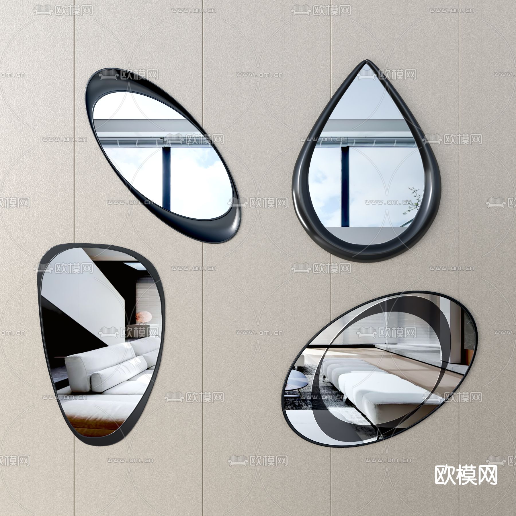 现代镜子装饰镜3d模型下载