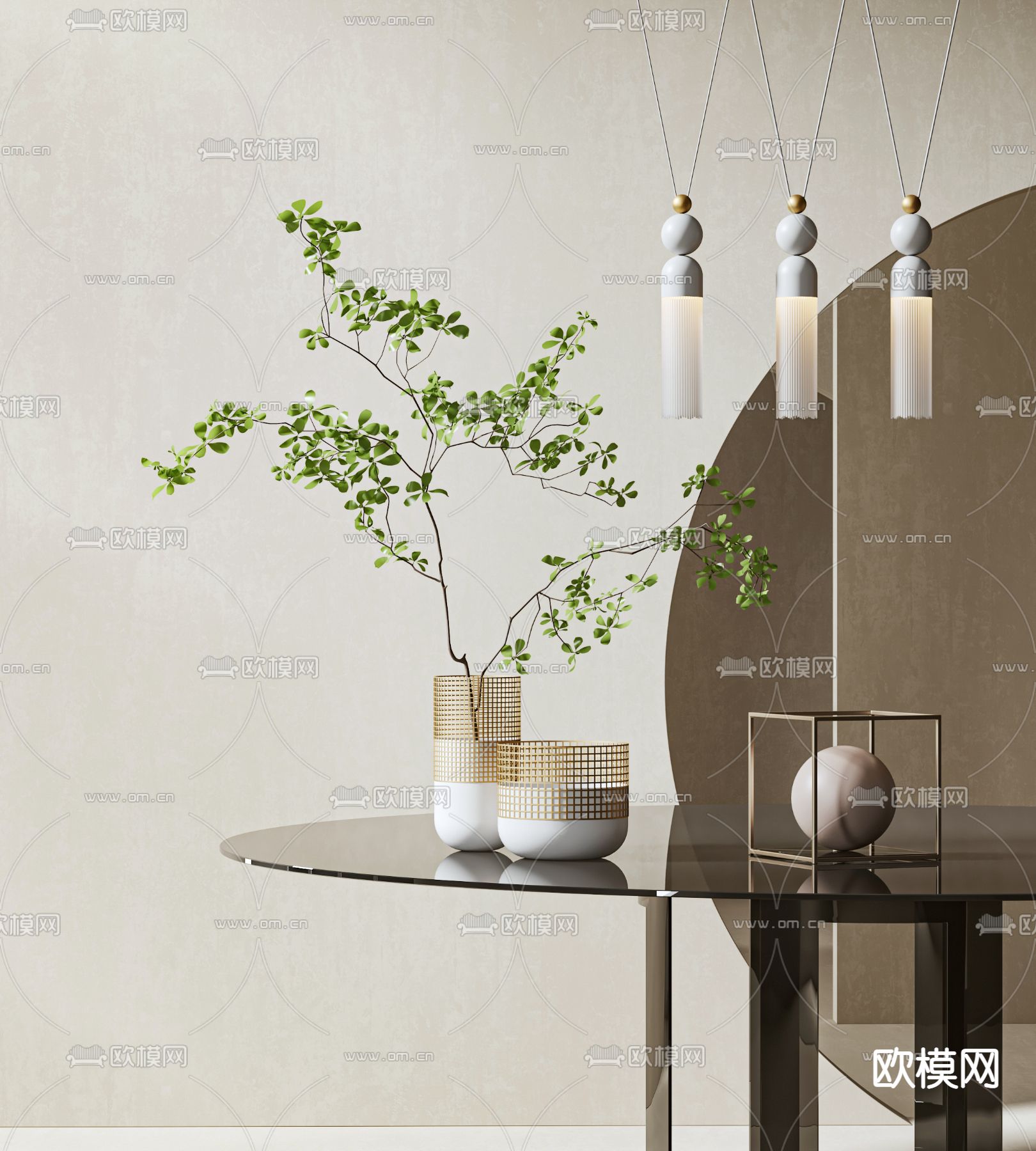 现代水生植物花瓶花艺3d模型