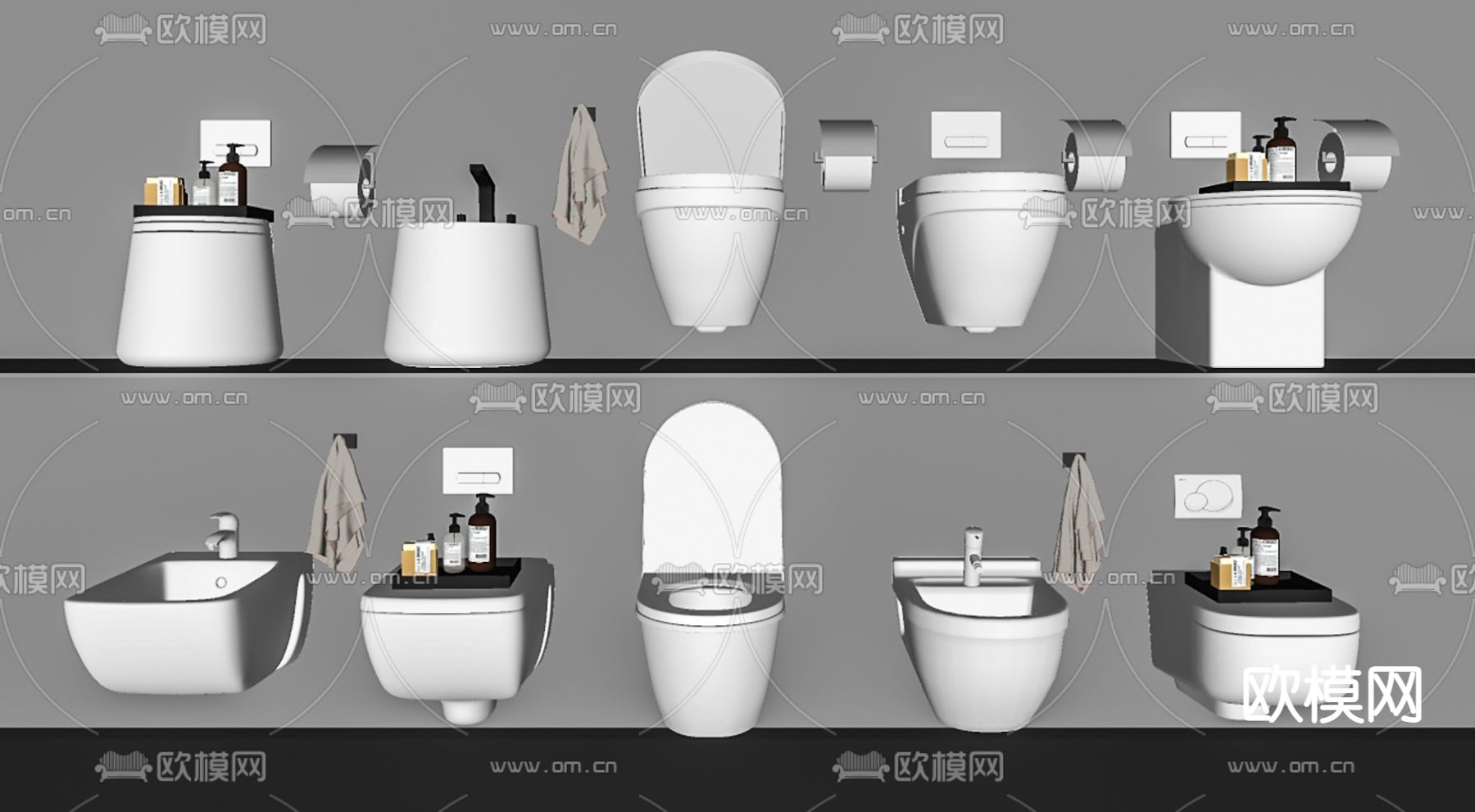 现代马桶拖把池su模型