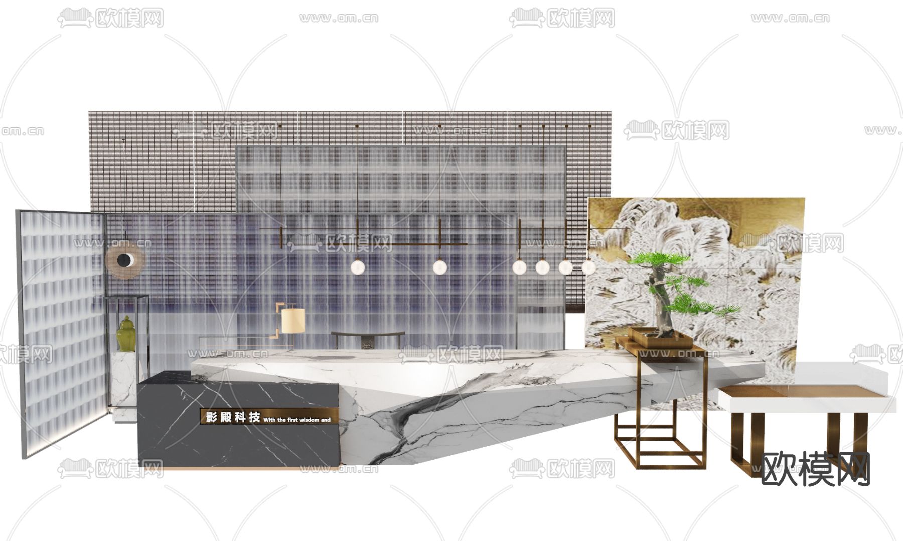 现代公司前台接待台3d模型下载（渲染图2）