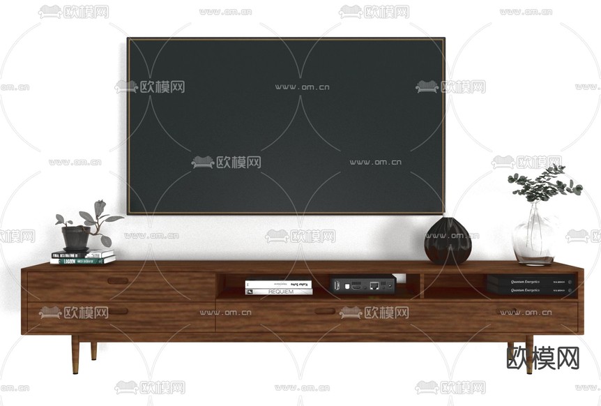现代实木电视柜免费3d模型下载
