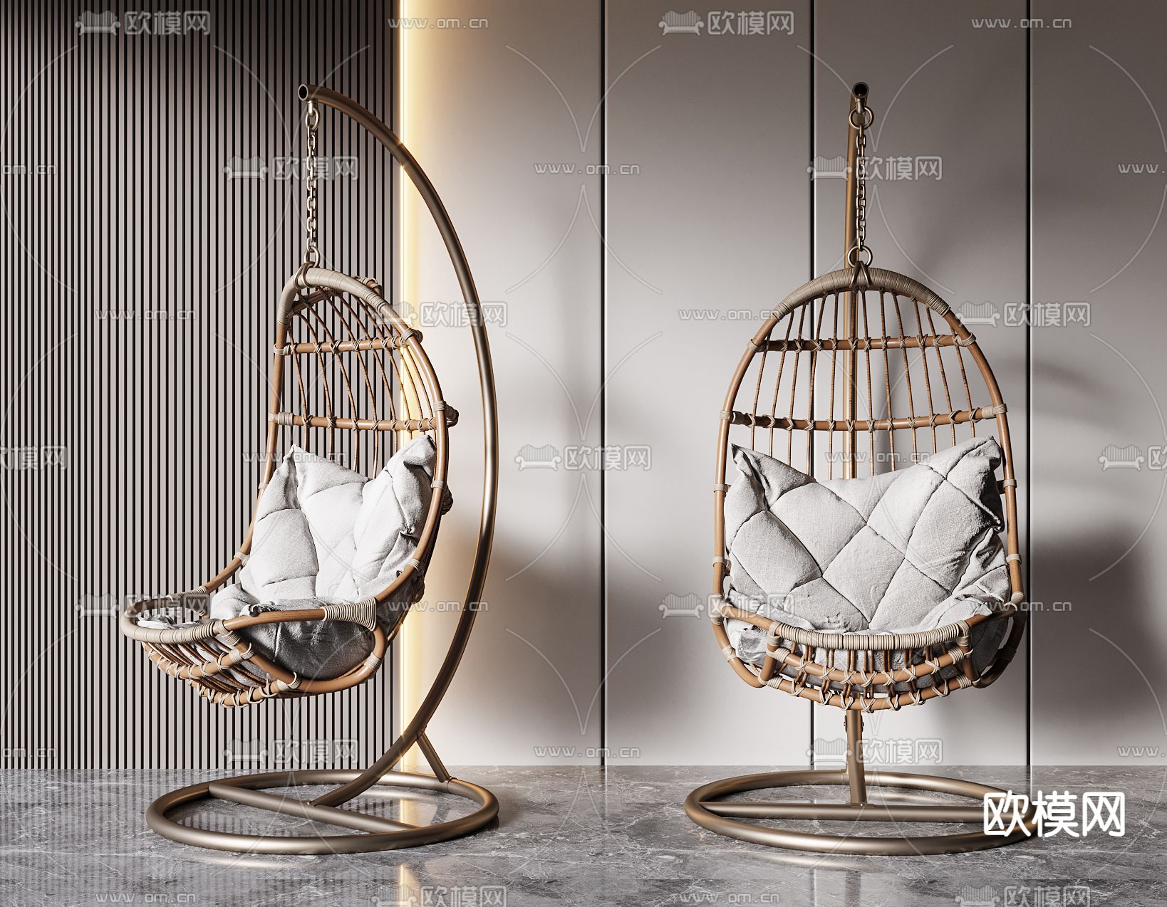 现代休闲藤椅吊椅3d模型下载