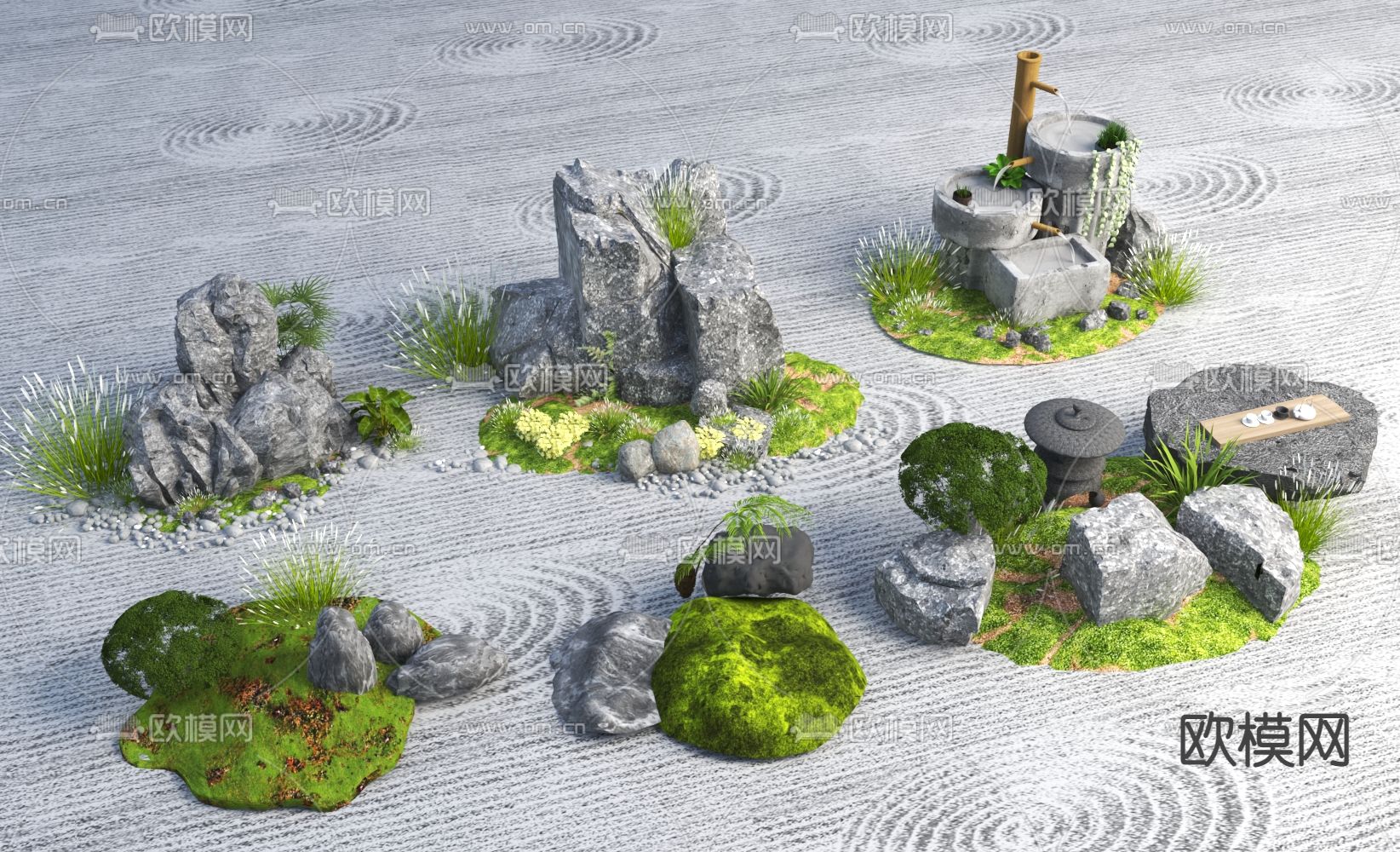 新中式枯山水石头小品3d模型下载