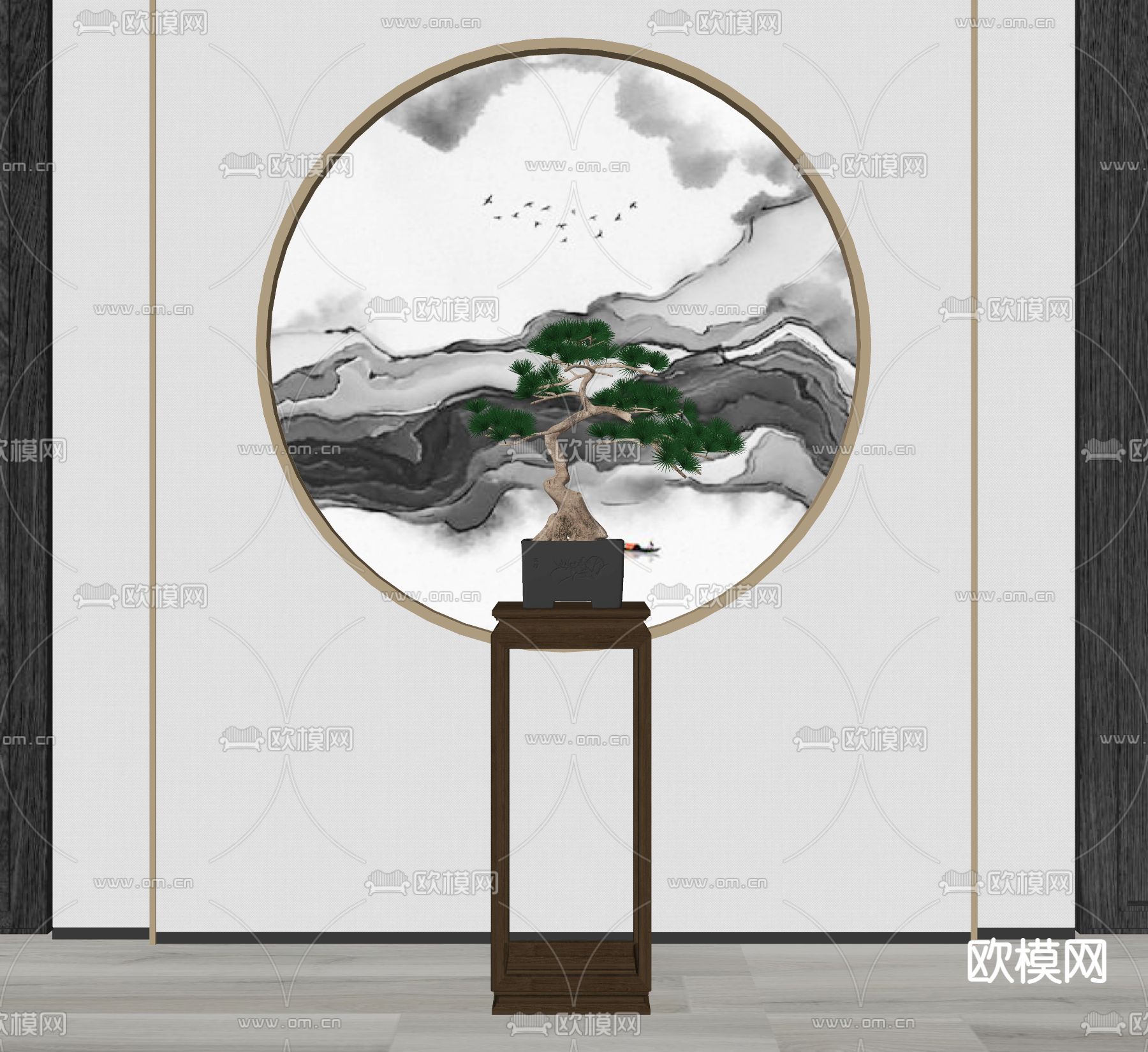 新中式植物盆栽su模型下载（渲染图2）