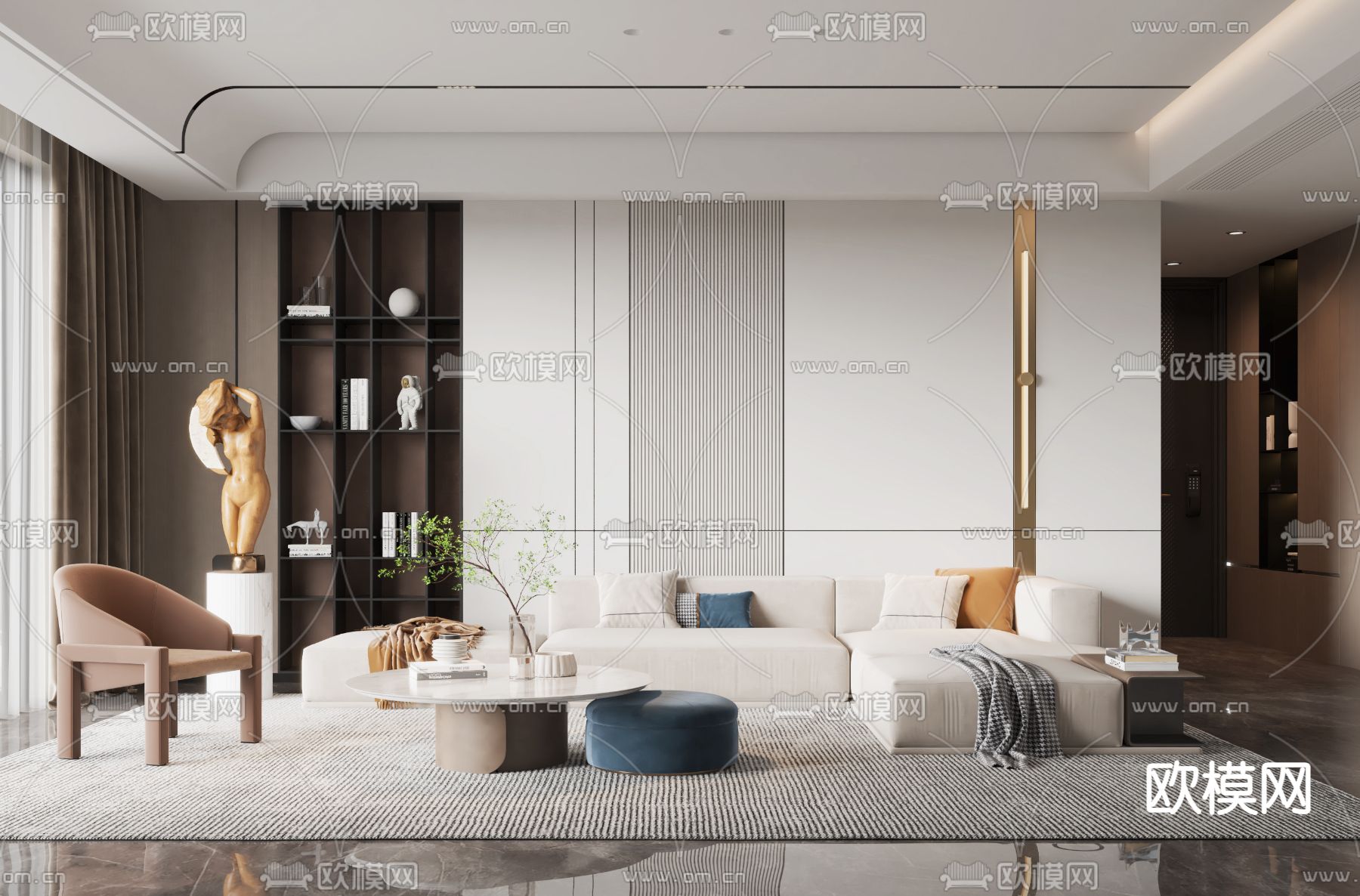 现代布艺转角沙发组合3d模型下载