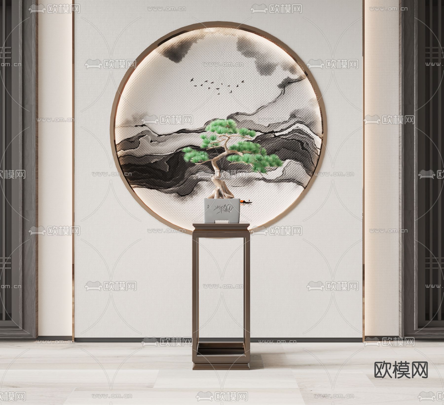 新中式植物盆栽su模型下载（渲染图1）