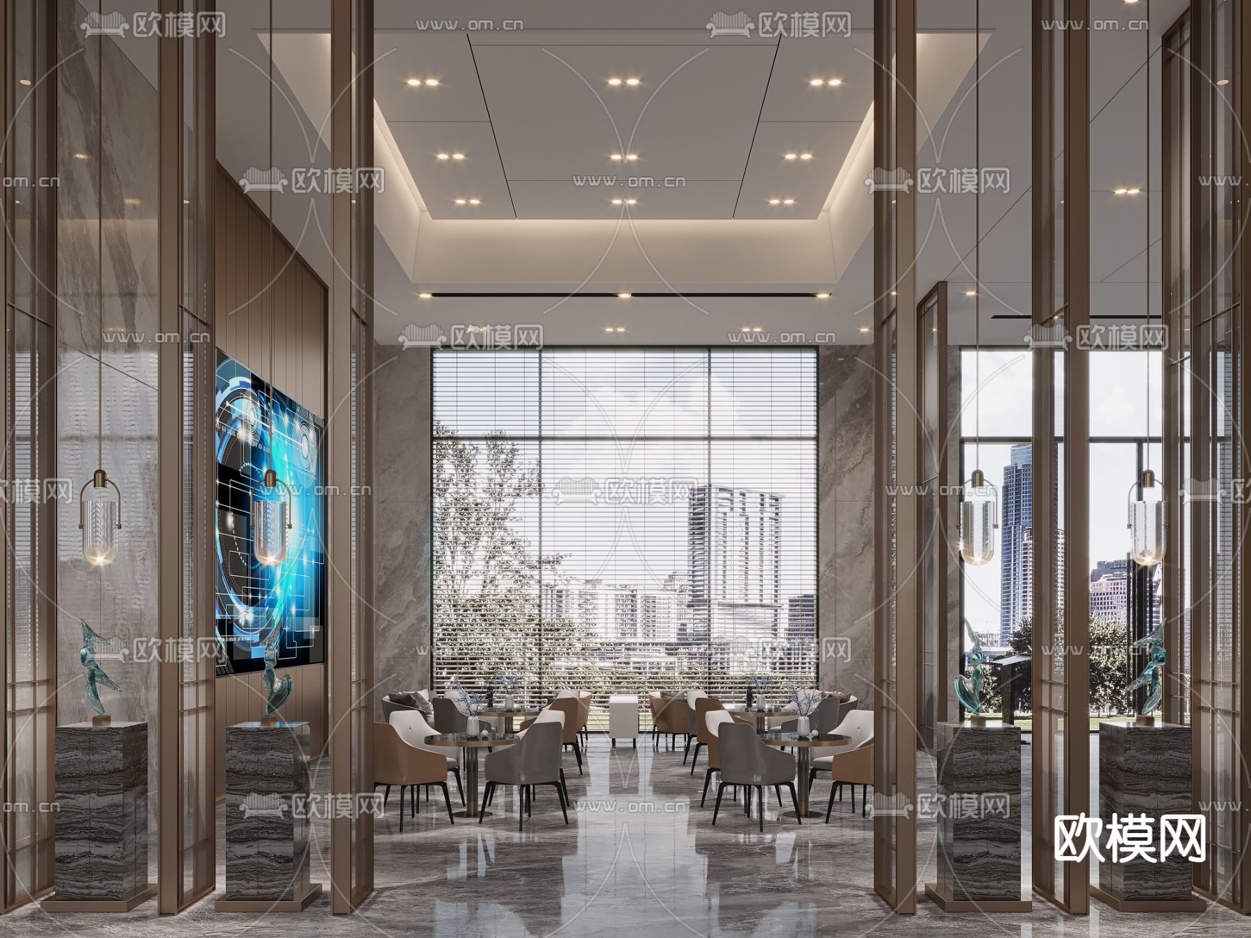 现代轻奢售楼部洽谈区3d模型下载（渲染图3）