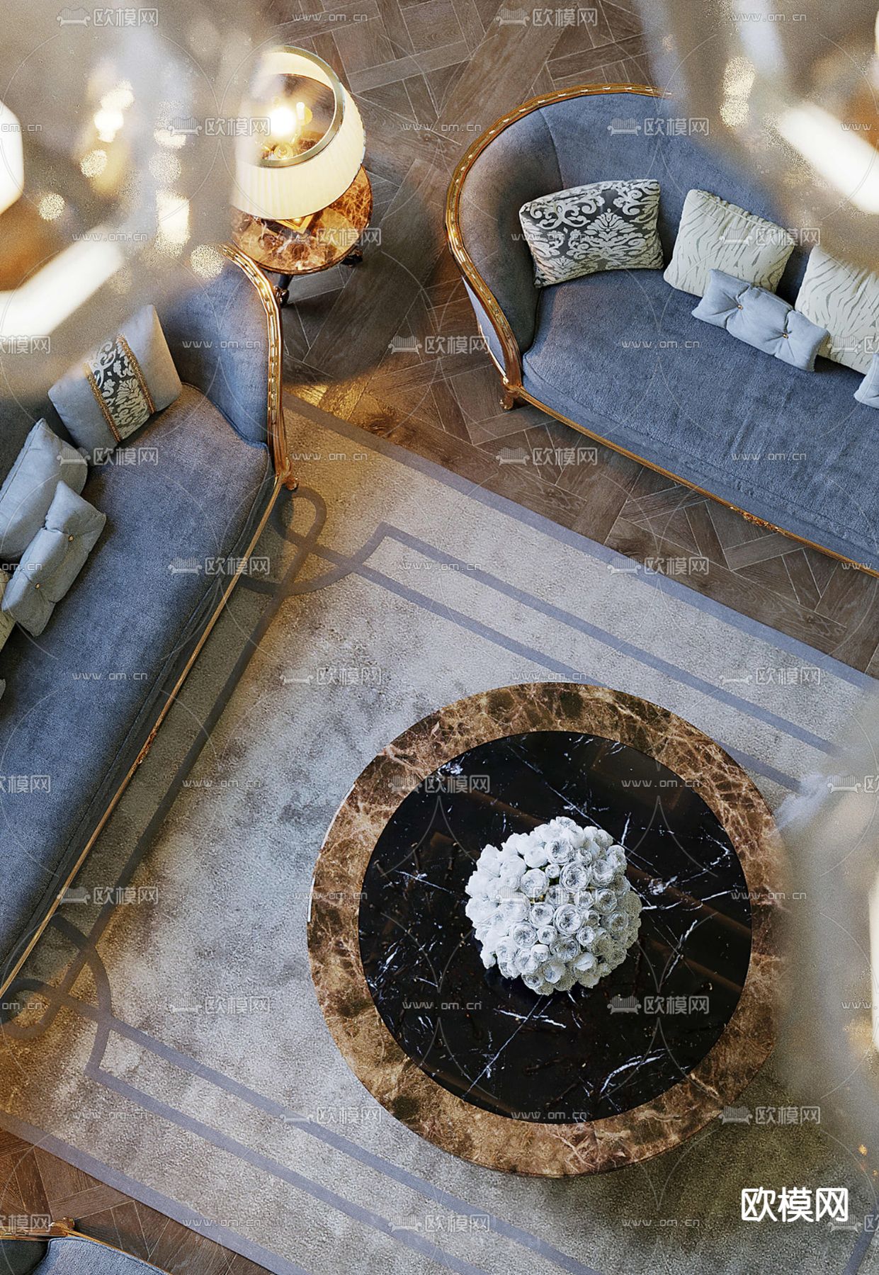 欧式跃层客厅su模型下载（渲染图3）