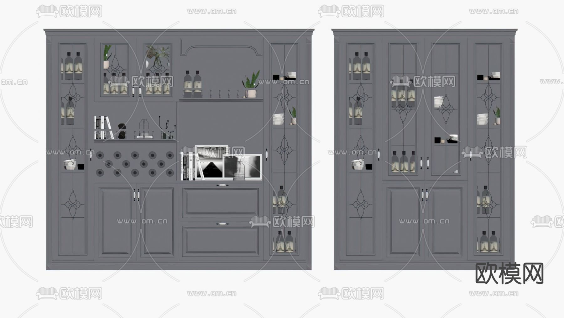 美式酒柜su模型下载（渲染图2）