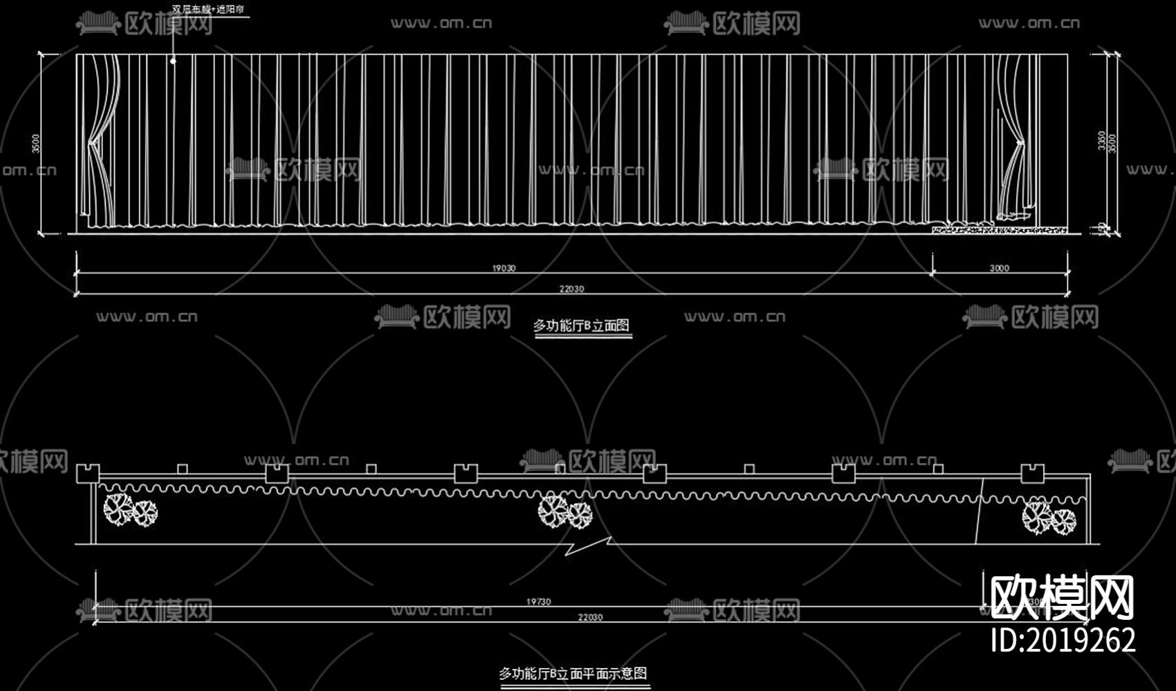 办公楼多功能厅cad施工图下载（渲染图2）