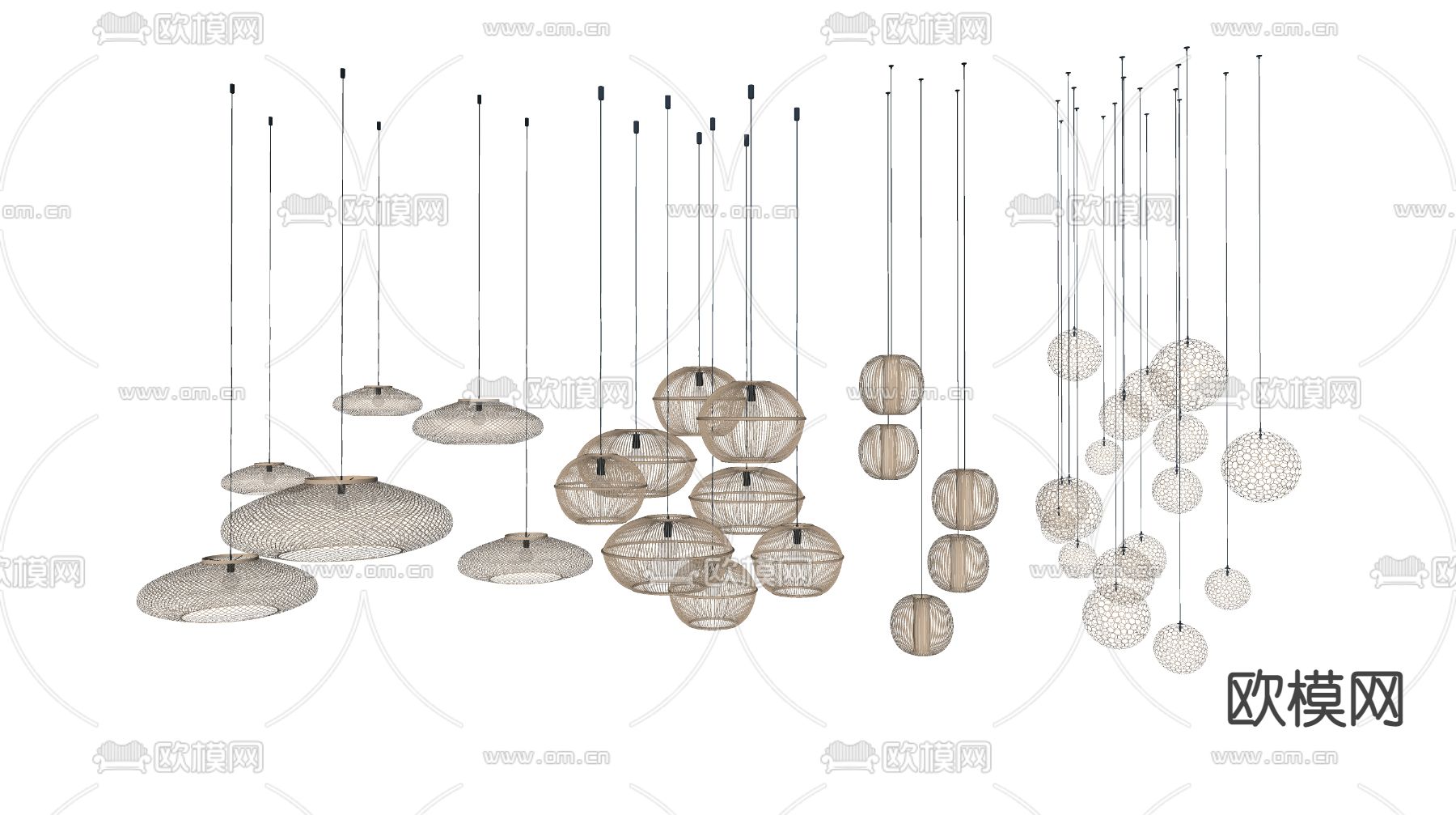 新中式缕空藤编吊灯su模型下载