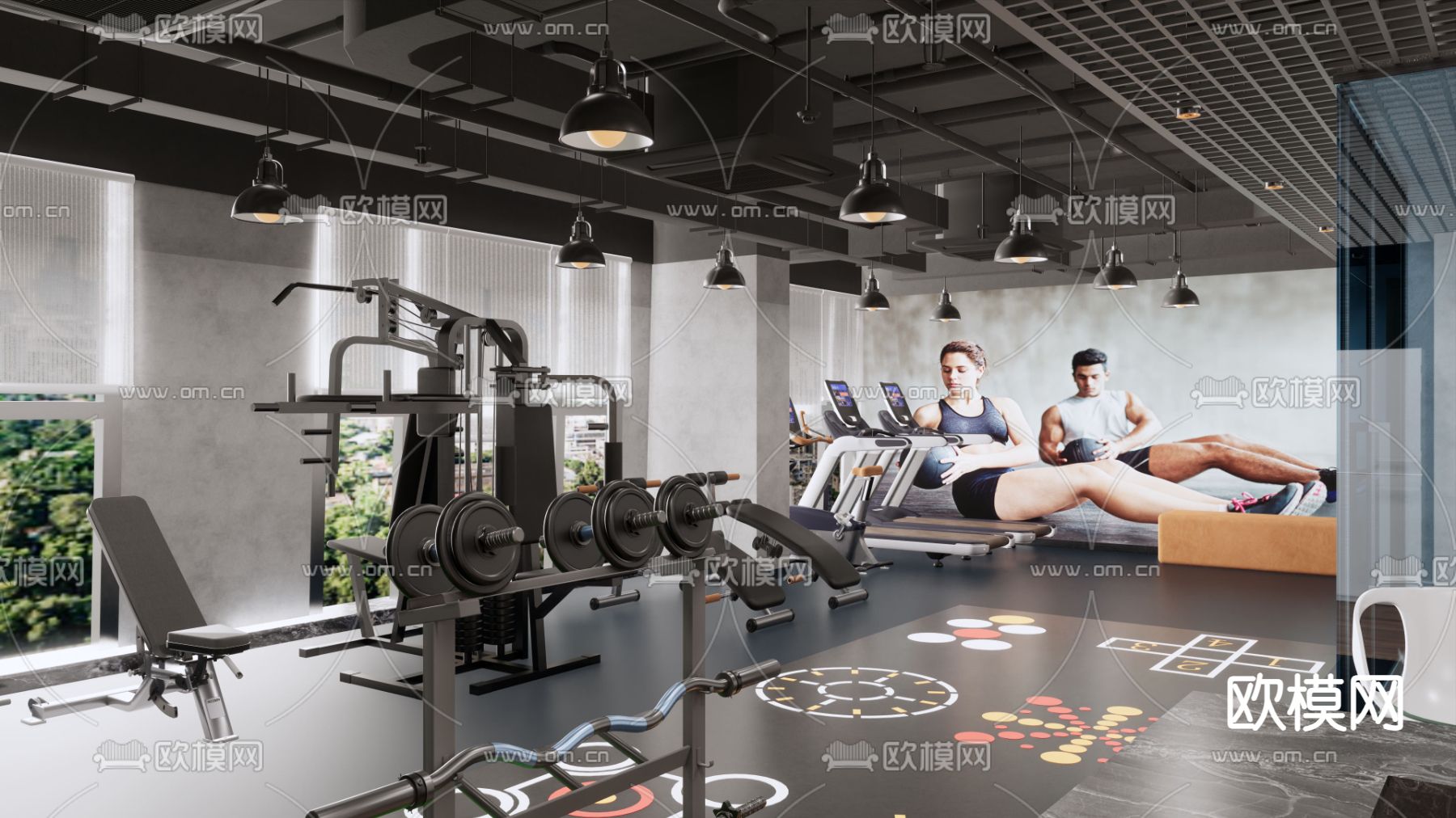 现代健身房su模型