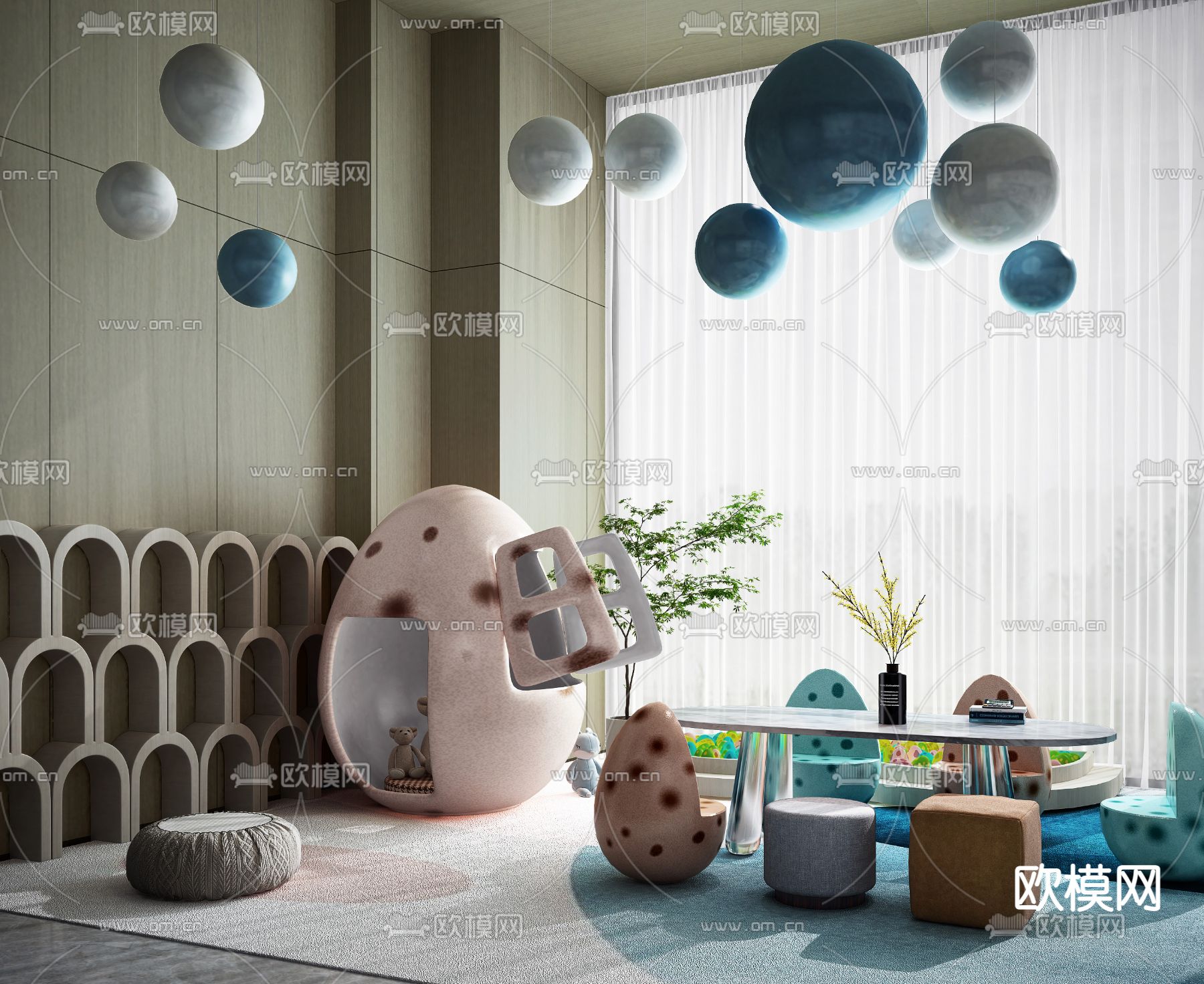 现代儿童娱乐区su模型下载（渲染图1）