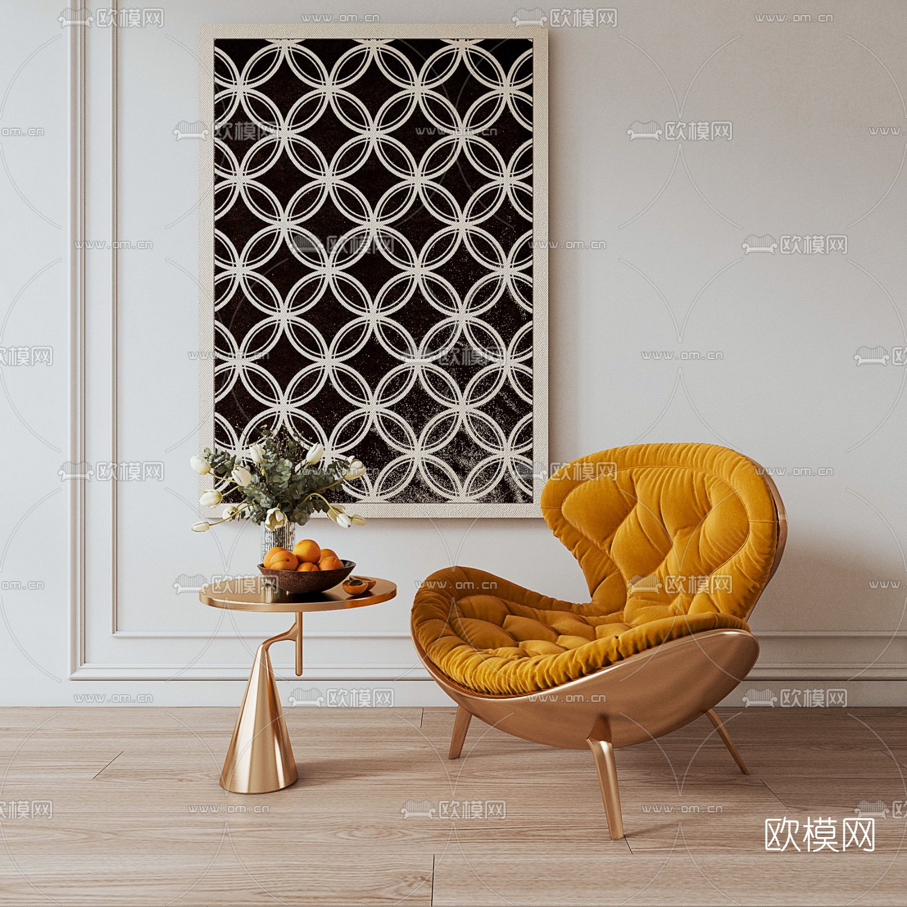 简欧布艺单人沙发3d模型下载