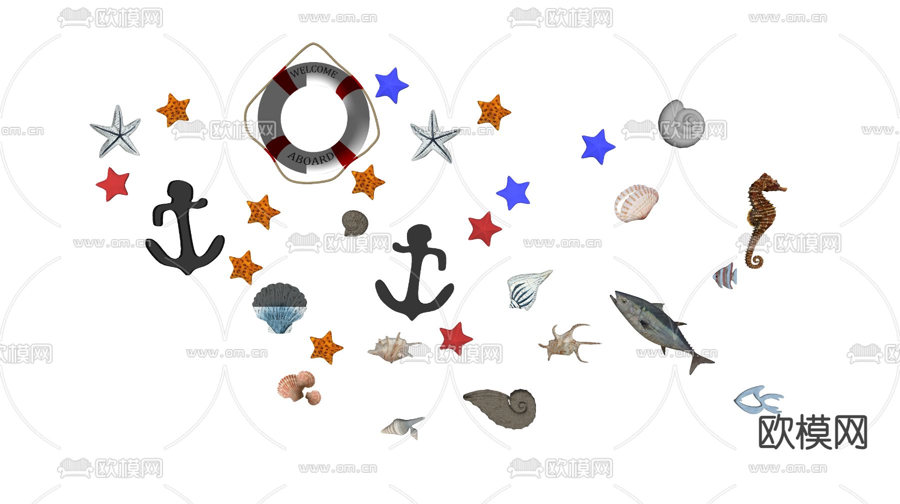 地中海海星墙饰挂件su模型下载