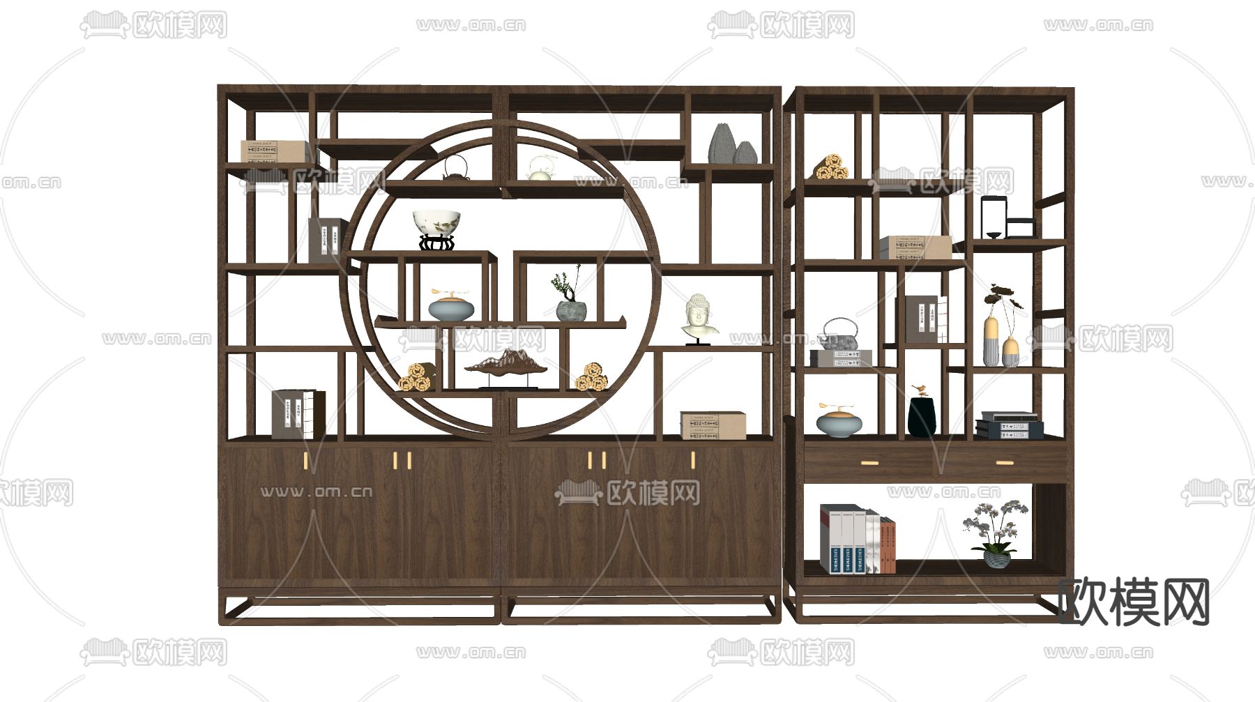 新中式博古架su模型下载