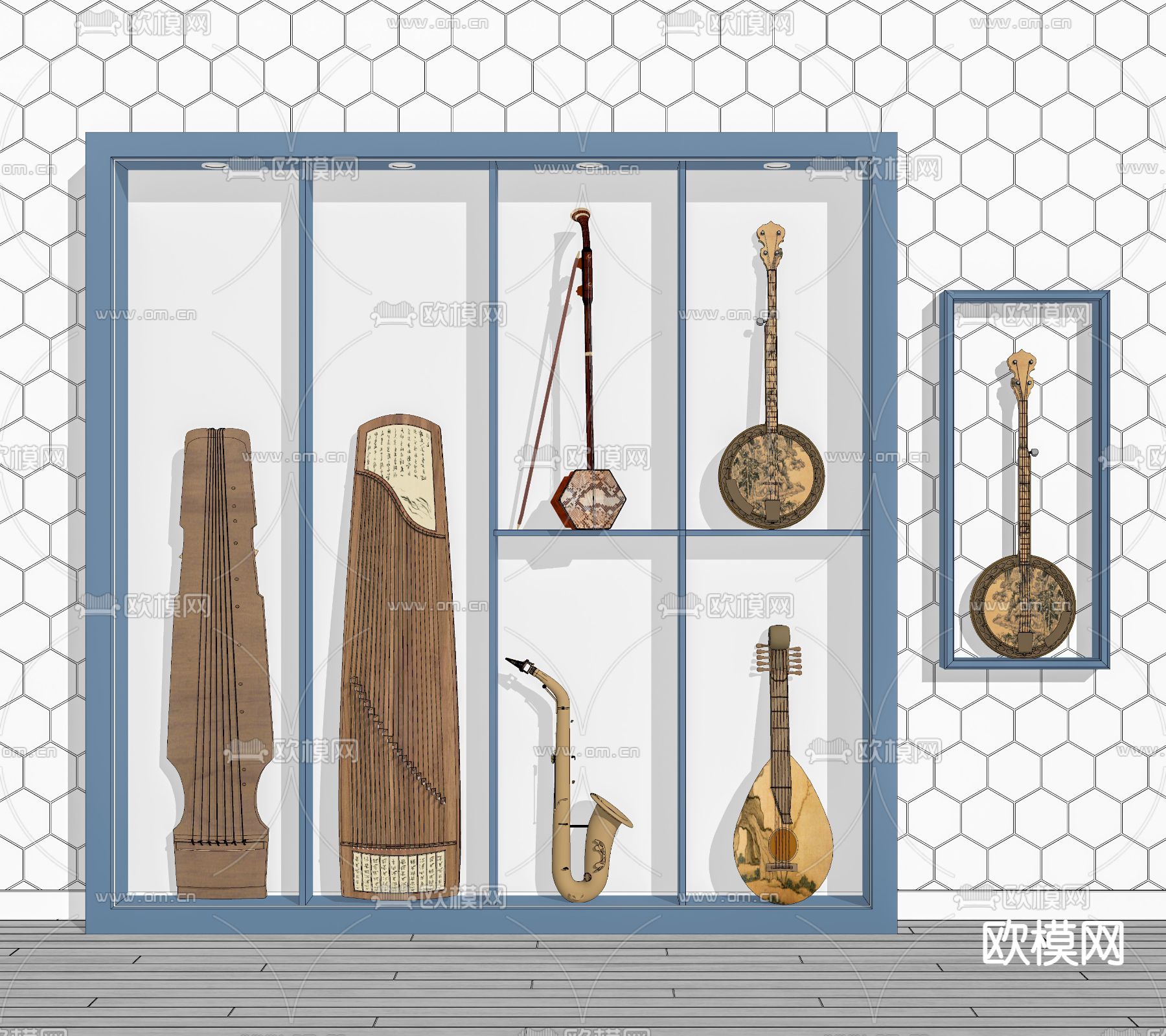 中式古筝琵琶乐器su模型下载（渲染图2）