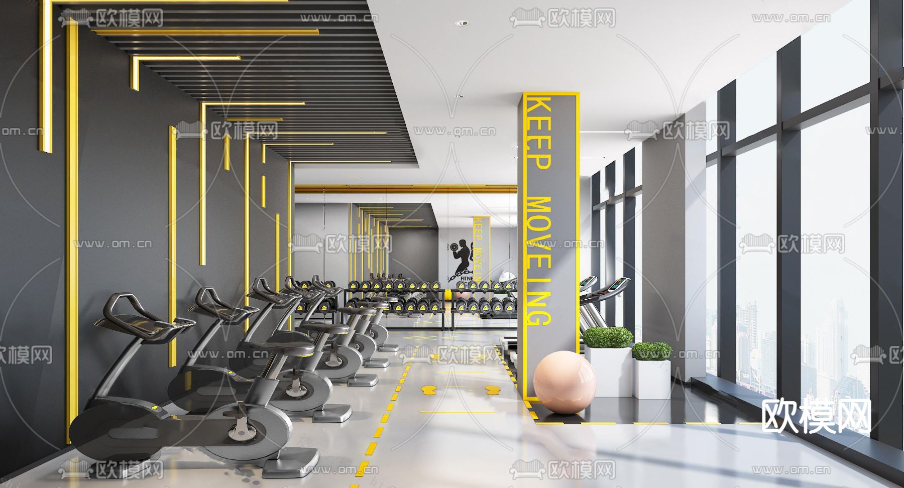 现代健身房su模型下载（渲染图1）