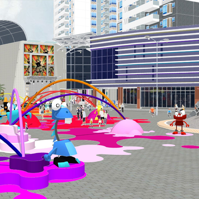  现代商业步行街su模型 