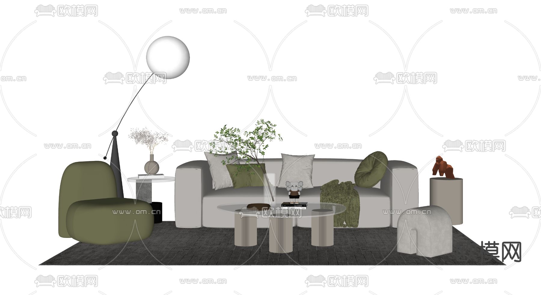 现代布艺沙发茶几组合su模型下载（渲染图2）